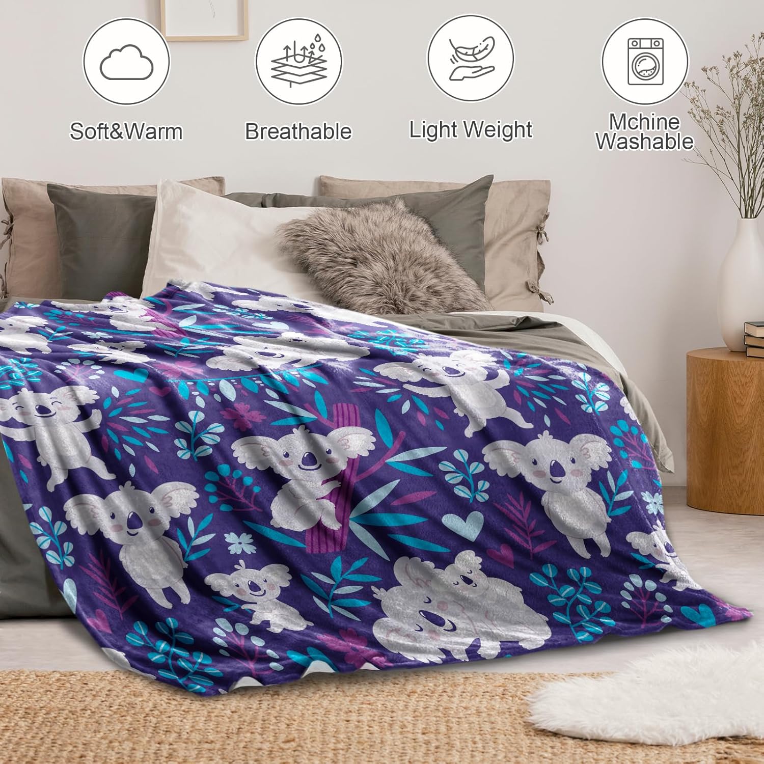 Koala Blanket for Girls Boys, Koala Gift for Kids, Throw Blanket for Couch Bed Room Decor 40 "x 50" - Image 4