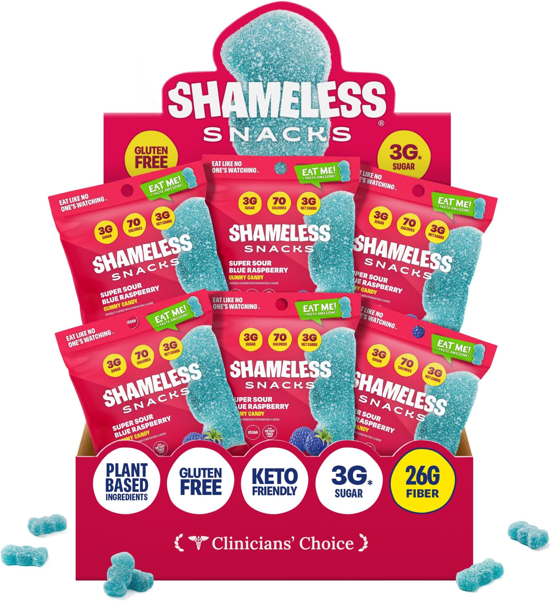 Snacks - Healthy Low Calorie Snacks, Low Carb Keto Gummies (Gluten Free Candy) - 6 Pack Sour Blue Raspberry