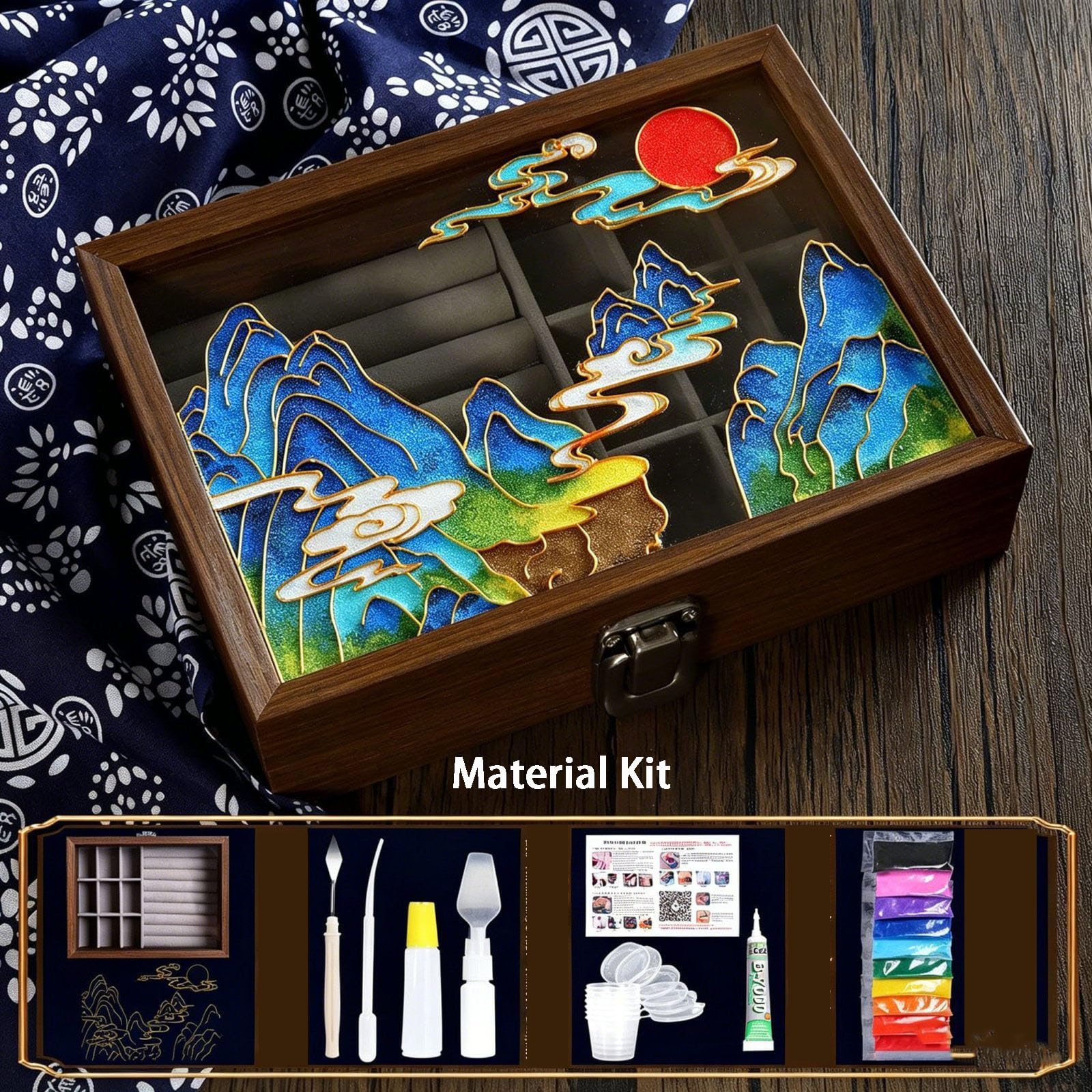 Set Fai-da-Te Scatola di Gioielli in Smalto cloisonné, Set Artigianale Tradizionale Senza Filigrana per Adulti, per Decorazioni Domestiche, Feste,3,20 * 15 * 5.2cm