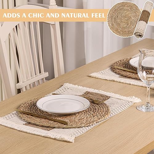 Miniatura 6 de Juego de 6 manteles individuales bohemios hechos a mano para cocina, comedor, decoración de centro de mesa, decoración de centro de mesa, arpillera