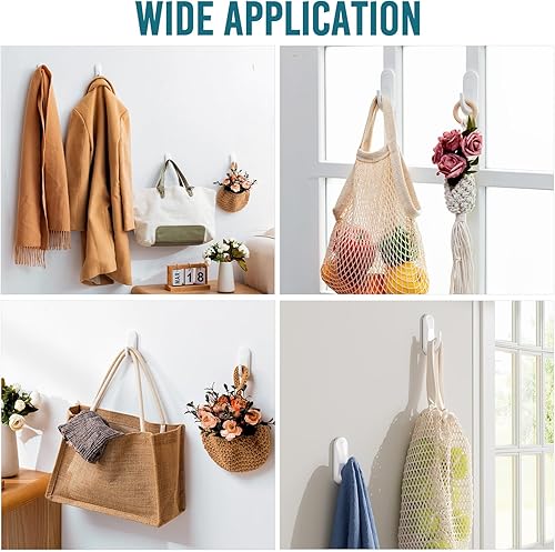 Miniatura 6 de TAILI Ganchos para Colgar, 2 Ganchos Adhesivos Grandes de Plástico y 4 Tiras Adhesivas, Ganchos Utilitarios Blancos para Pared Pintada, Sin Daños,