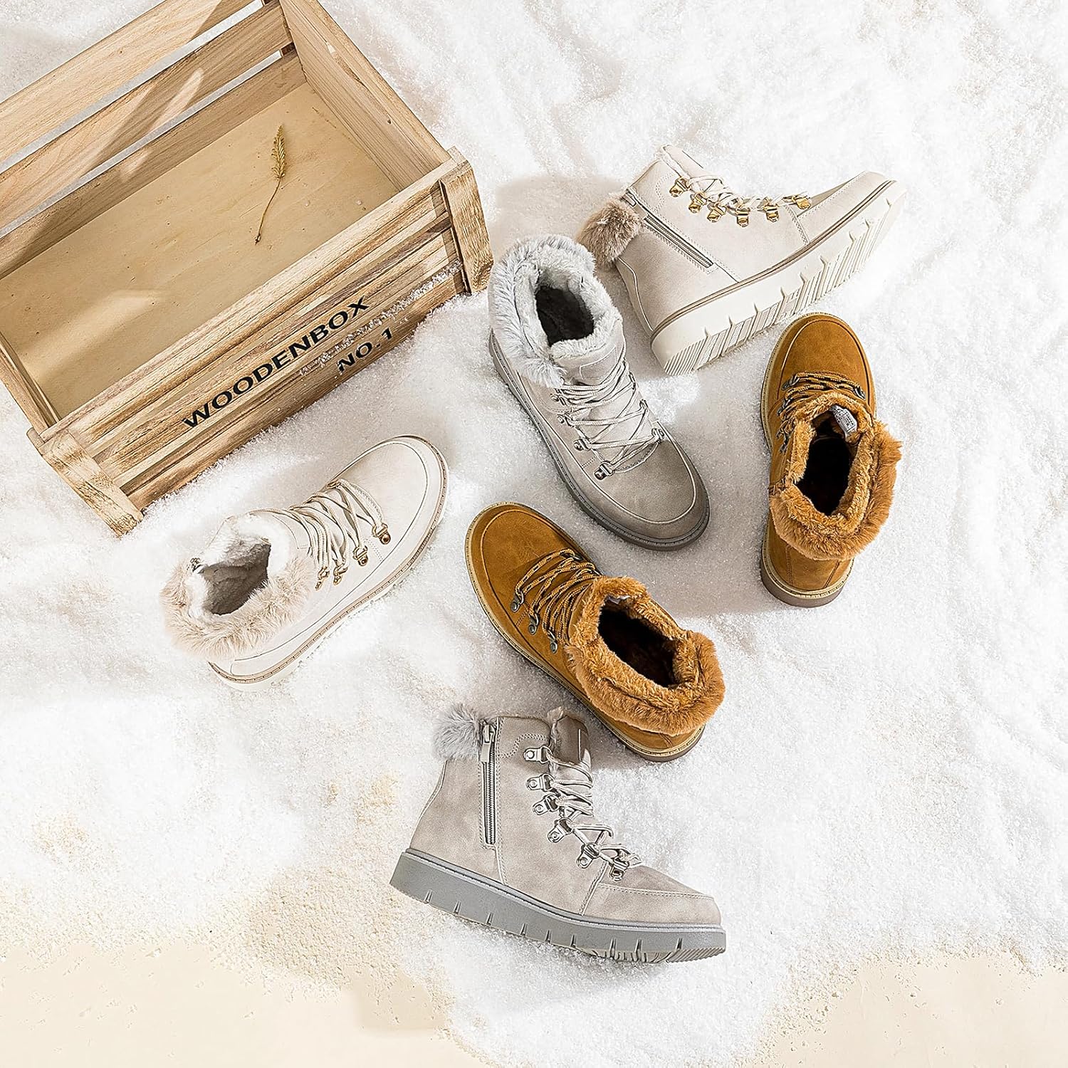 XRH Women’s Winter Warm Boots Black Snow Combat Boots With Zipper,Comfortable Fur Lined Women Ankle Boots Non Slip Hiking Boots For Women - Image 7