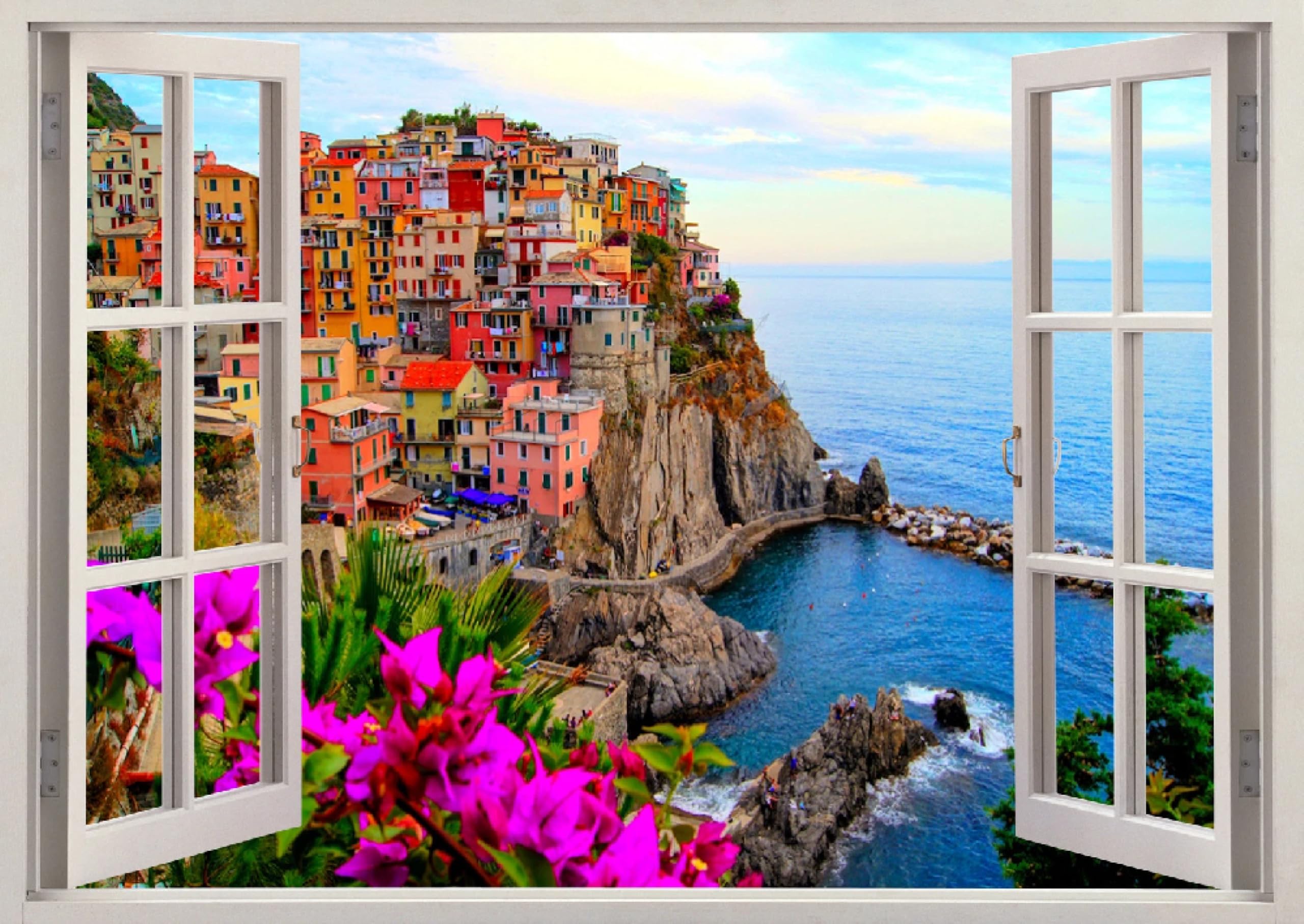 Adesivi decorativi da parete 3DPaesaggio Floreale Dell'isola Adesivi murali Decalcomanie murali 3D fracassate Wall Vinyl Family for Camera da letto Soggiorno Nursery Home Wall Décor 58x101cm