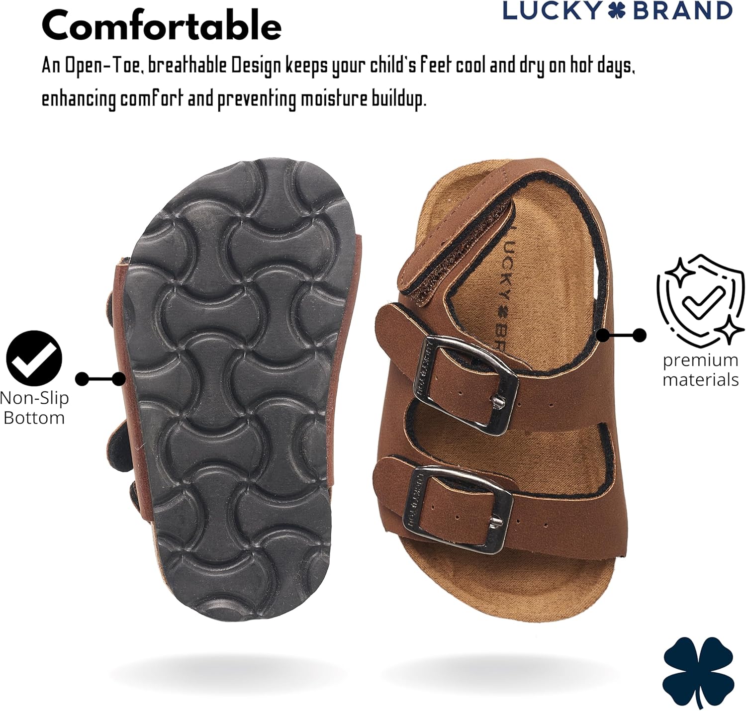 Lucky Brand Toddler Unisex Baby Boy Blanc Double Strap Casual Toddlers Sandals with Hook and Loop Closure (Toddlers)