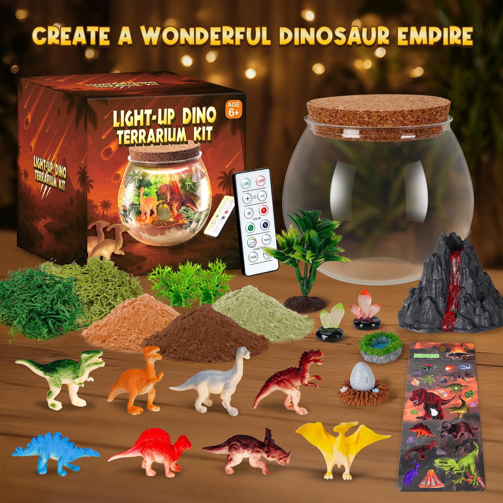 Goody King Kit Terrarium Dinosaure avec 16 Couleurs LED - Kit de Bricolage pour Enfants de 6, 7, 8, 9 Ans - Cadeau pour garçons de 4 à 12 Ans - Jouet Dinosaure à partir de 4 à 12 Ans