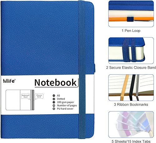 Miniatura 3 de Mlife Cuaderno de puntos A5, 360 páginas numeradas, diario grueso para escribir, papel grueso de alta calidad de 3.53 ozm, cuadernos de tapa dura de