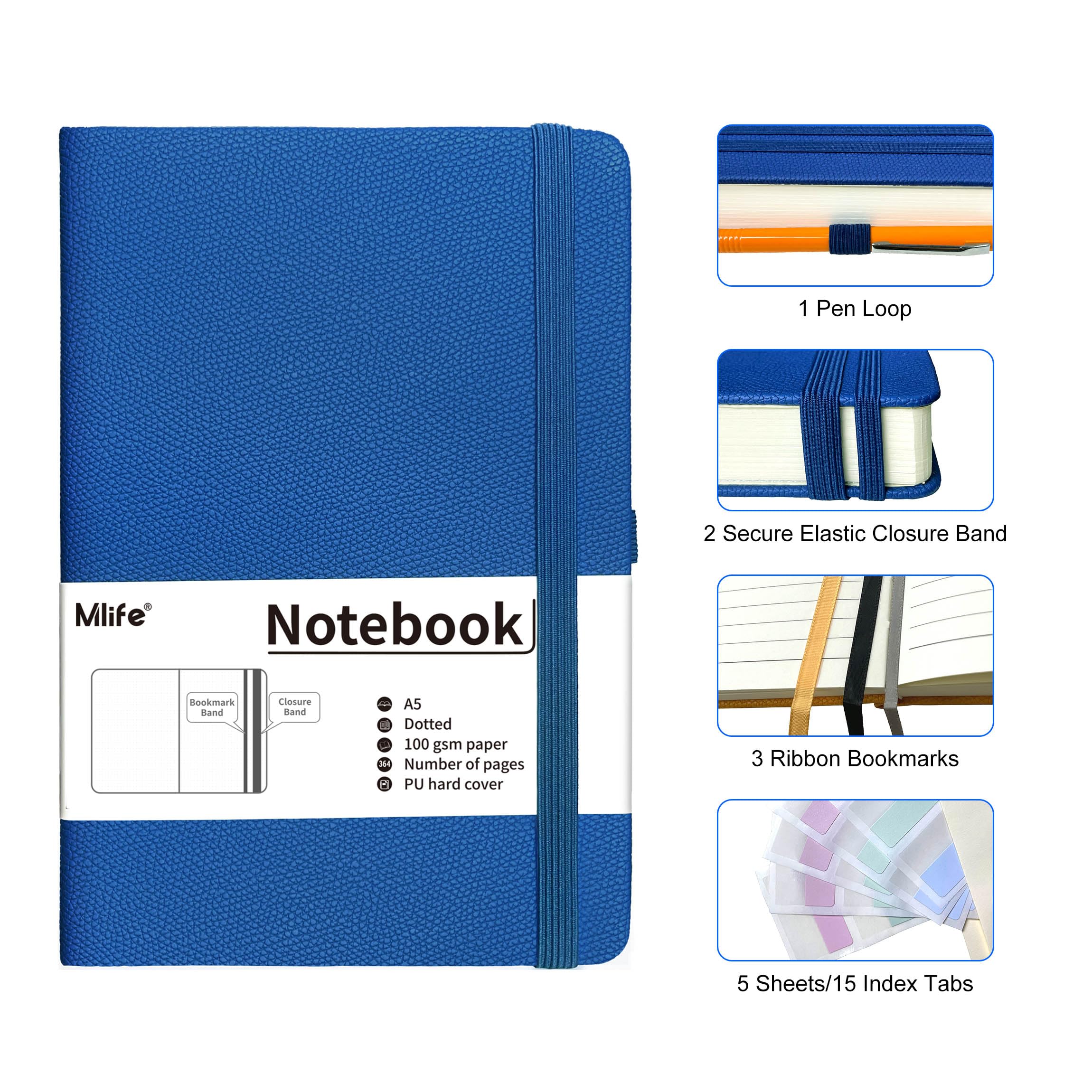 Mlife Cuaderno Punteado A5, 360 Páginas Y 100 G/M² De Papel Resistente A La Tinta, Cuadernos Con Bolsillo Plegable Para La Oficina, La Escuela, El Hogar, La Escritura Y Notas (Verde orquídea)