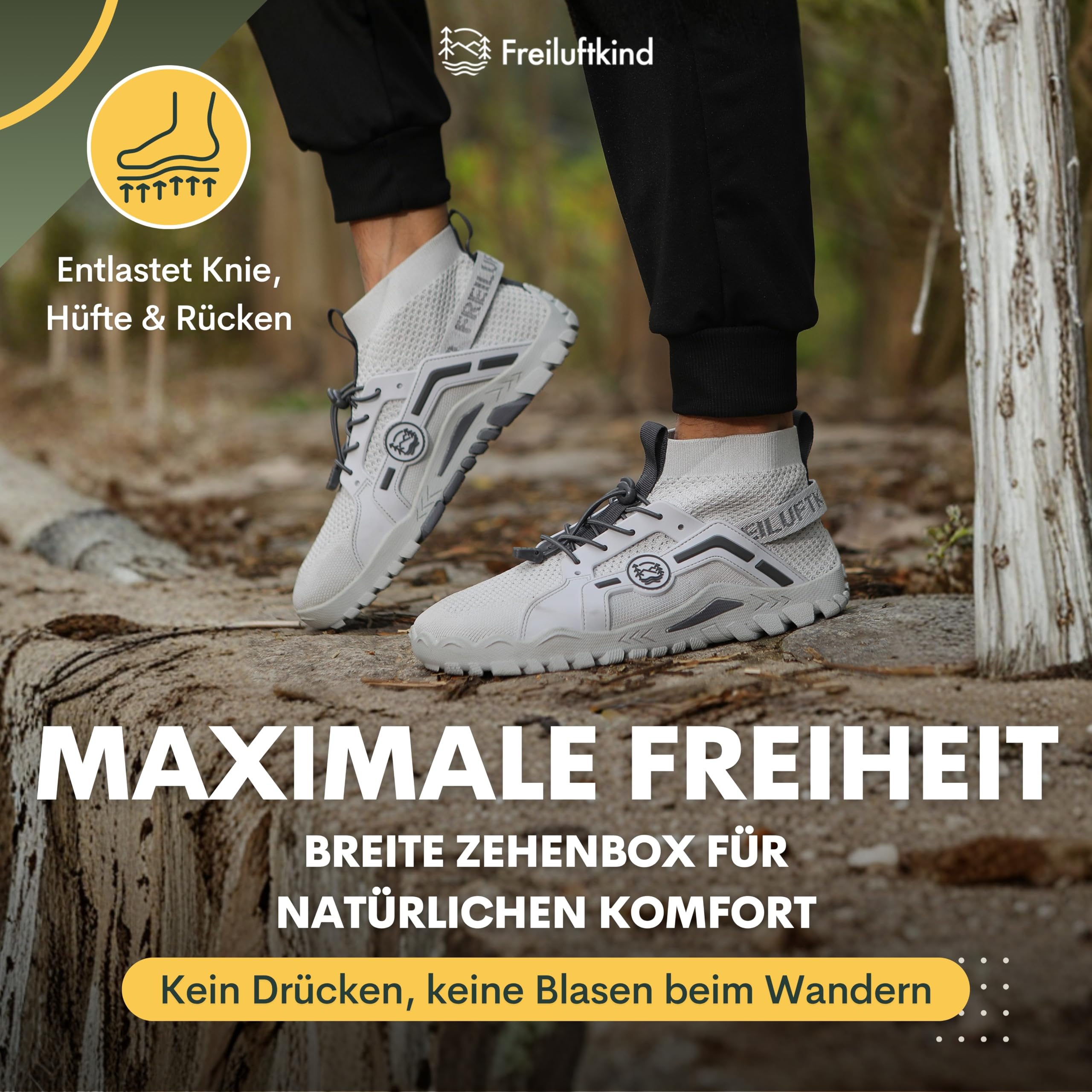Freiluftkind® Tarka Barfußschuhe Herren Damen mit Trekking-Sohle – Mit Deutschen Orthopäden entwickelt – Nullabsatz, breite Zehenbox und Slip-In Stretch für Wandern, Outdoor und Alltag