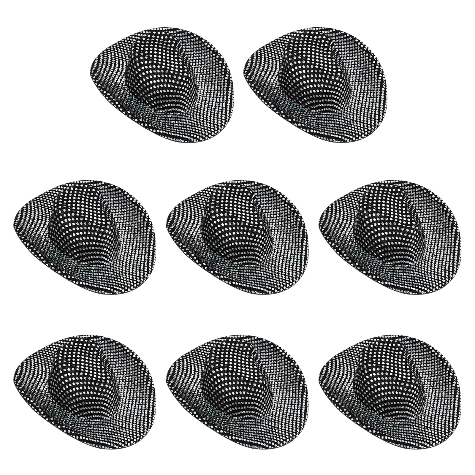 PATIKIL Mini Cowboy Hats, 8 Pcs Miniature Western Cowboy Hat for Crafts Party Decoration, Doll Pet Dress Up, Glitter Dot Style, Black