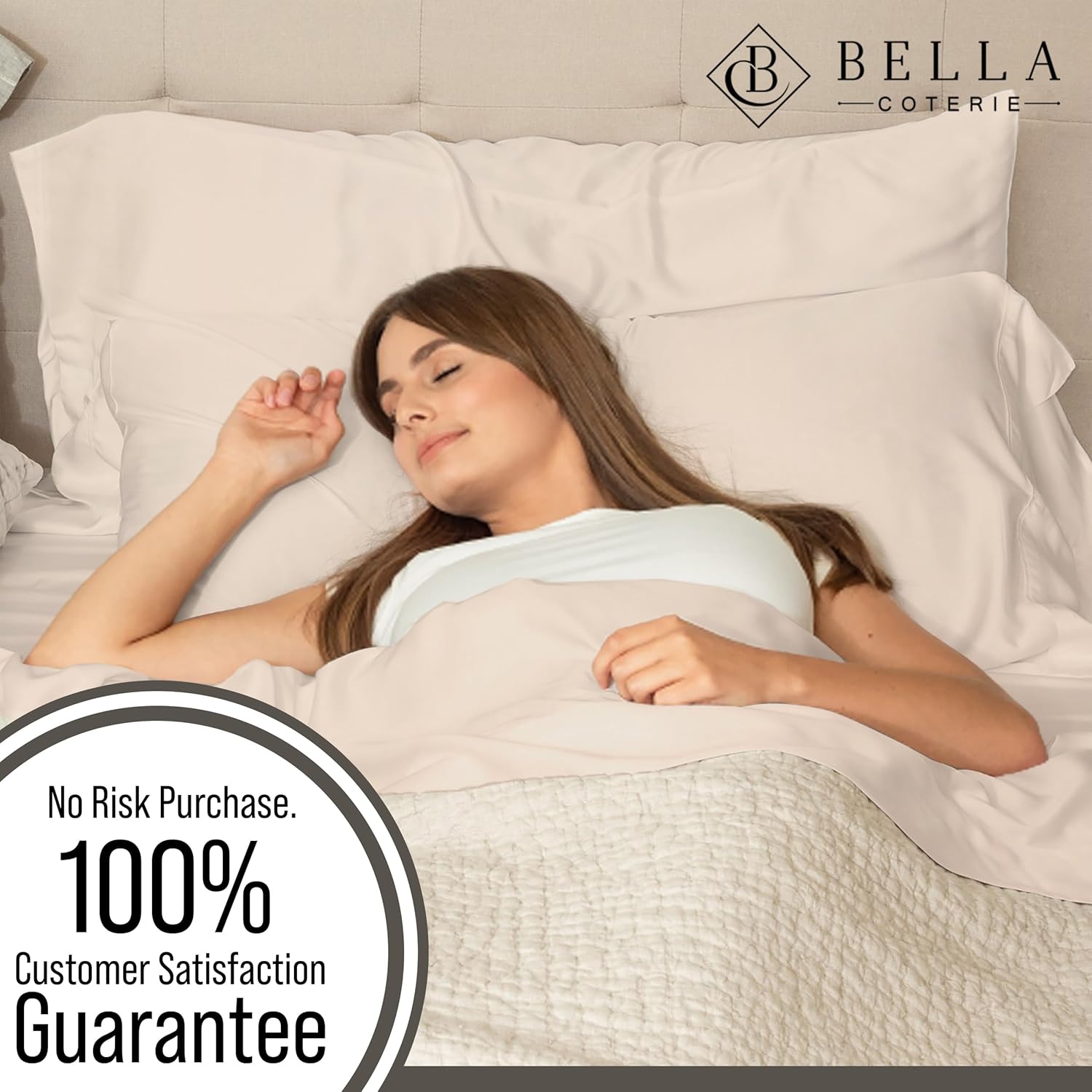 Bella Coterie | Luxury Bamboo Viscose Queen Size Pillowcase Set | 100% Organically Grown | Ultra Soft | Cooling | 2 Pcs [Champagne] - Image 5