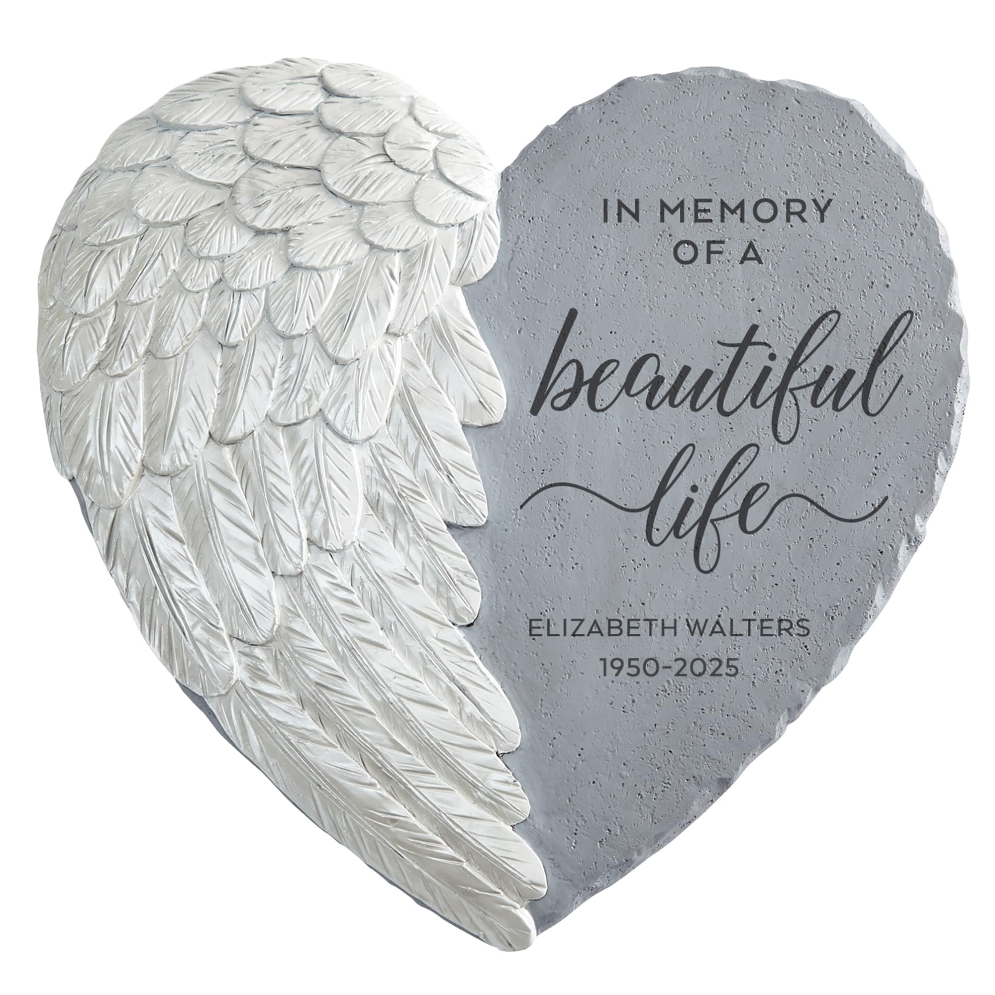 Let's Make Memories Personalized Memorial Garden Stone - Sympathy - Loss of Loved One - Condolences - Indoor/Outdoor - Durable Resin - 3D Iridescent Wing - Beautiful Life