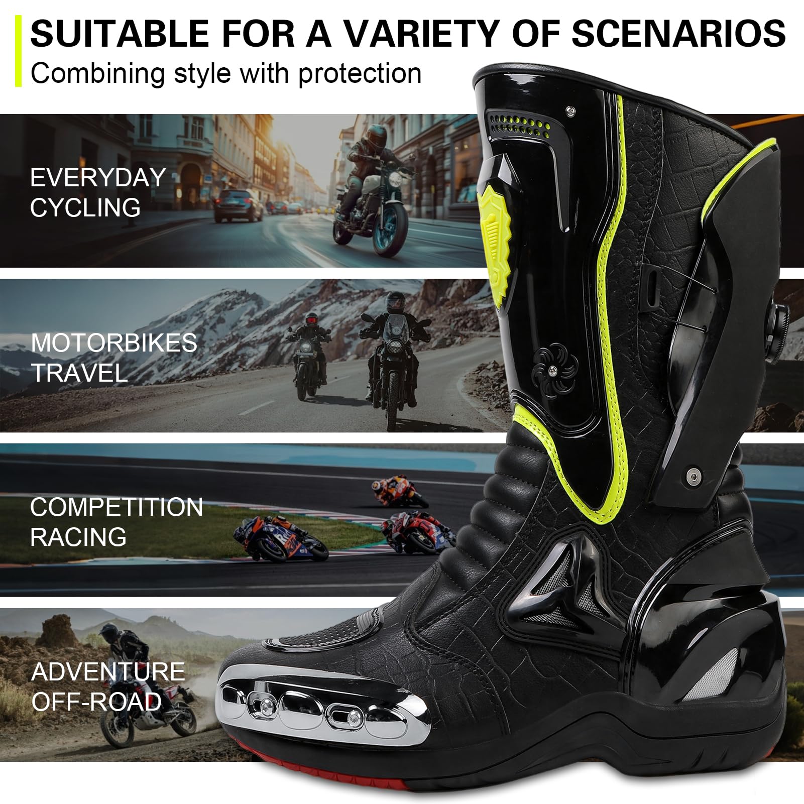 Stivali Moto Uomo, Rinforzate Stivali Moto in Pelle, Pista Sport Racing