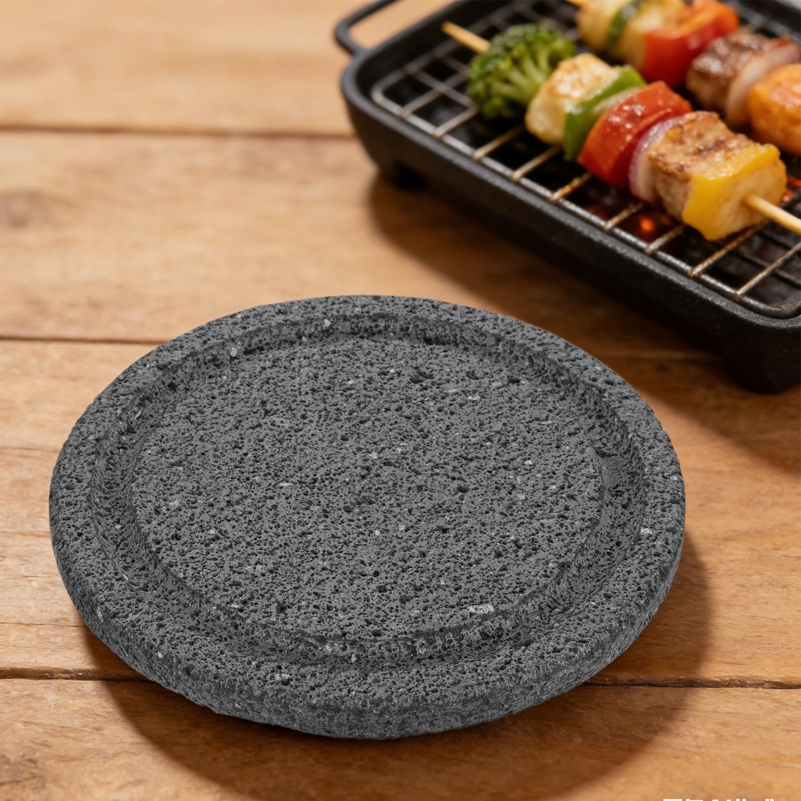 BESTOYARD Piastra in Pietra Lavica Naturale per Barbecue, Resistente e Facile da Pulire, per Grigliate All'aperto e Piatti Vegetariani o Carne