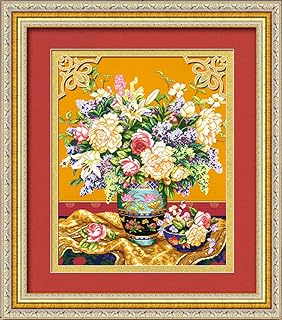 Beginners Cross Stitch Kits Stamped Full Range of Embroidery Kits for Adults DIY Cross Stitches kit Embroidery Patterns for Needlepoint kit- Peony vase 17.7x20.5 inch