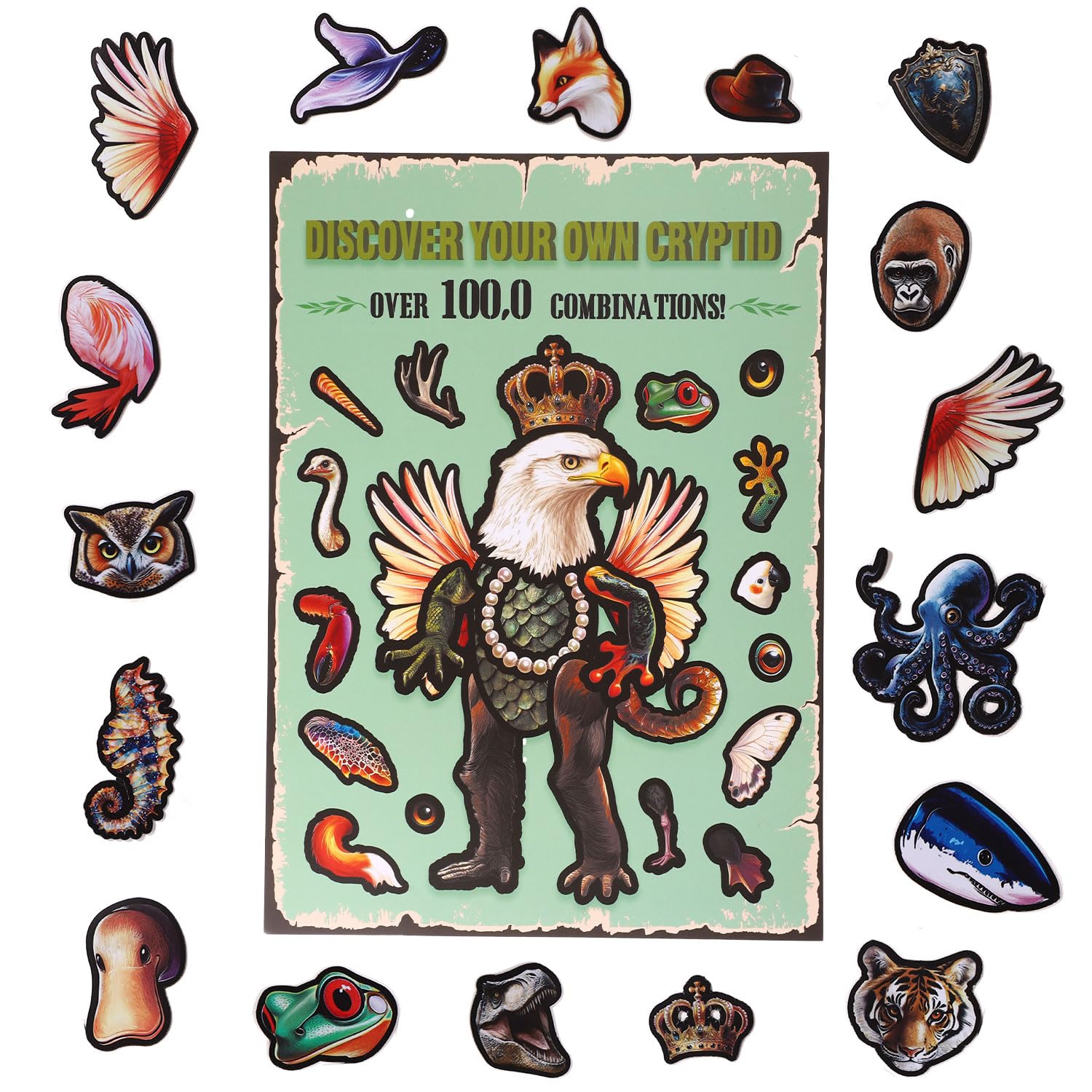 100 Pcs Creature Fridge Magnets, Cryptid Construction Kit Refrigerator Magnets Funny Monster Fridge Magnet Creature Creation Kit for Kids Gift Learning Toy