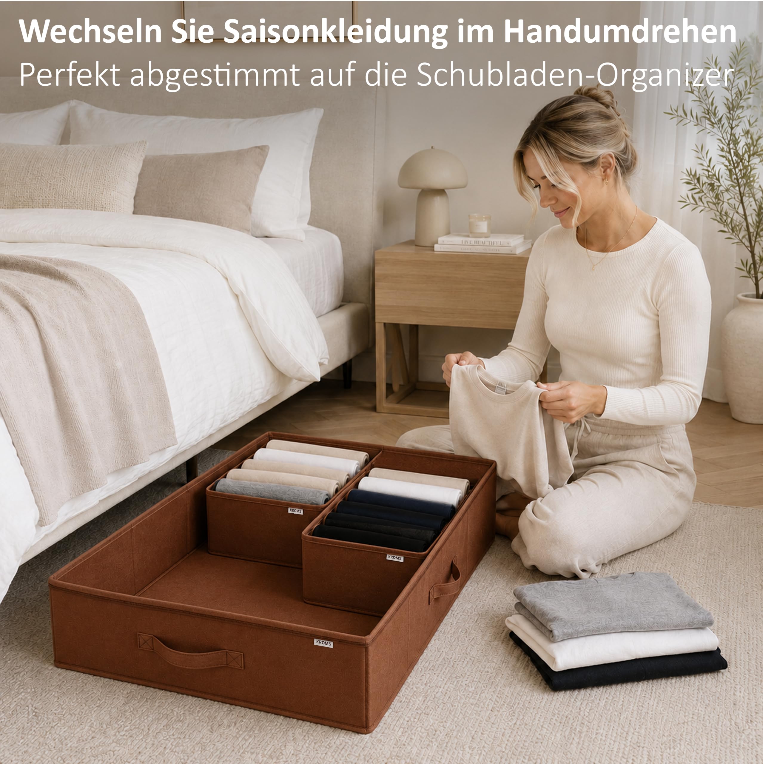 Unterbett Aufbewahrung 2er Set - Braun - 100 x 60 x 15 cm - Aufbewahrungsbox mit Deckel - Bettwäsche, Kleidung & Decken - Unterbett Aufbewahrungsbox faltbar - Kleiderschrank Organizer