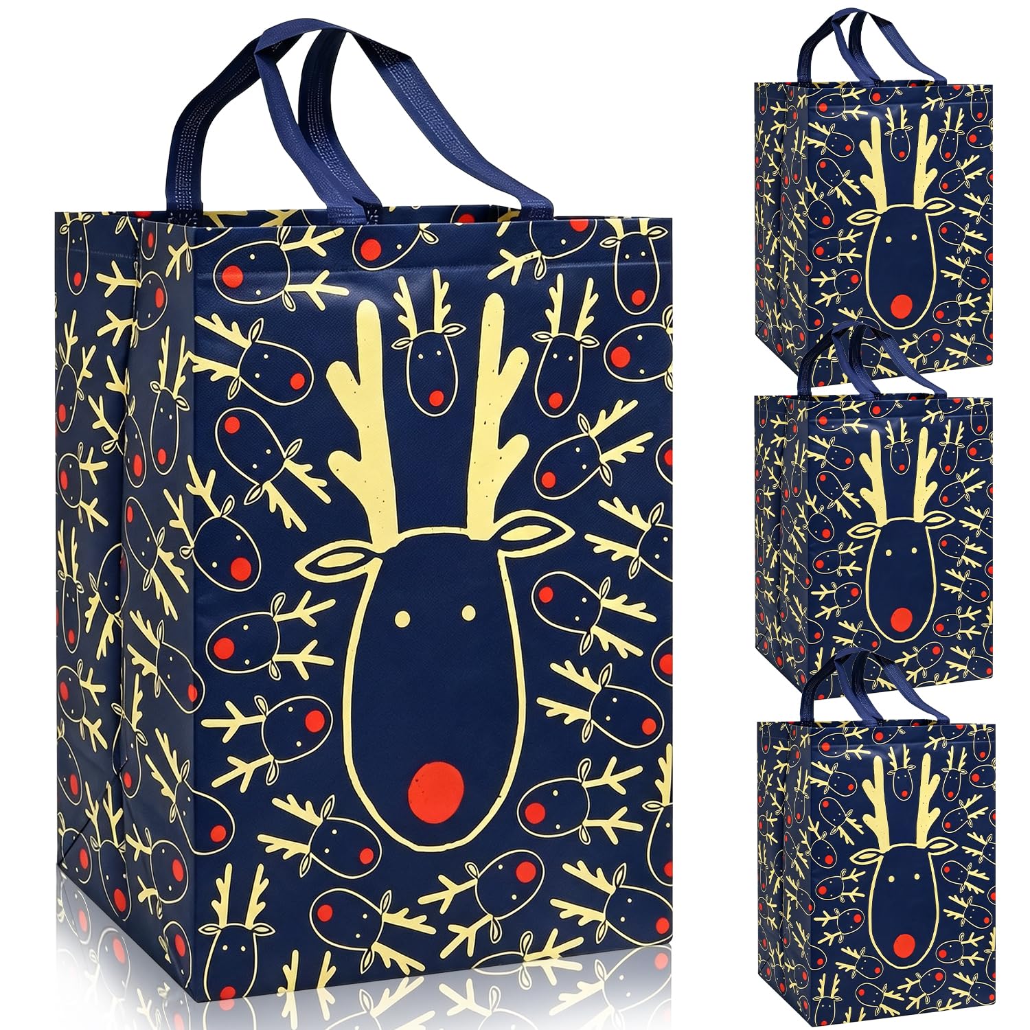 Large Christmas Tote Bags,4 Pack Big Blue Elk Christmas Bags