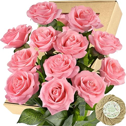 Miniatura 60 de FiveSeasonStuff 12 tallos de flores artificiales, rosas de seda de tacto real para decoración de bodas, ramos de novia, centros de mesa, fiestas y 9