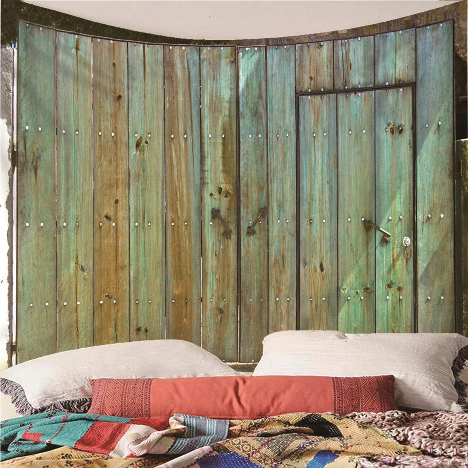Aeici Tapiz Tela Muro Playa, Decoraciones De Pared De Dormitorio Tapiz Tablas de Madera- Verde marrón, 240x220CM