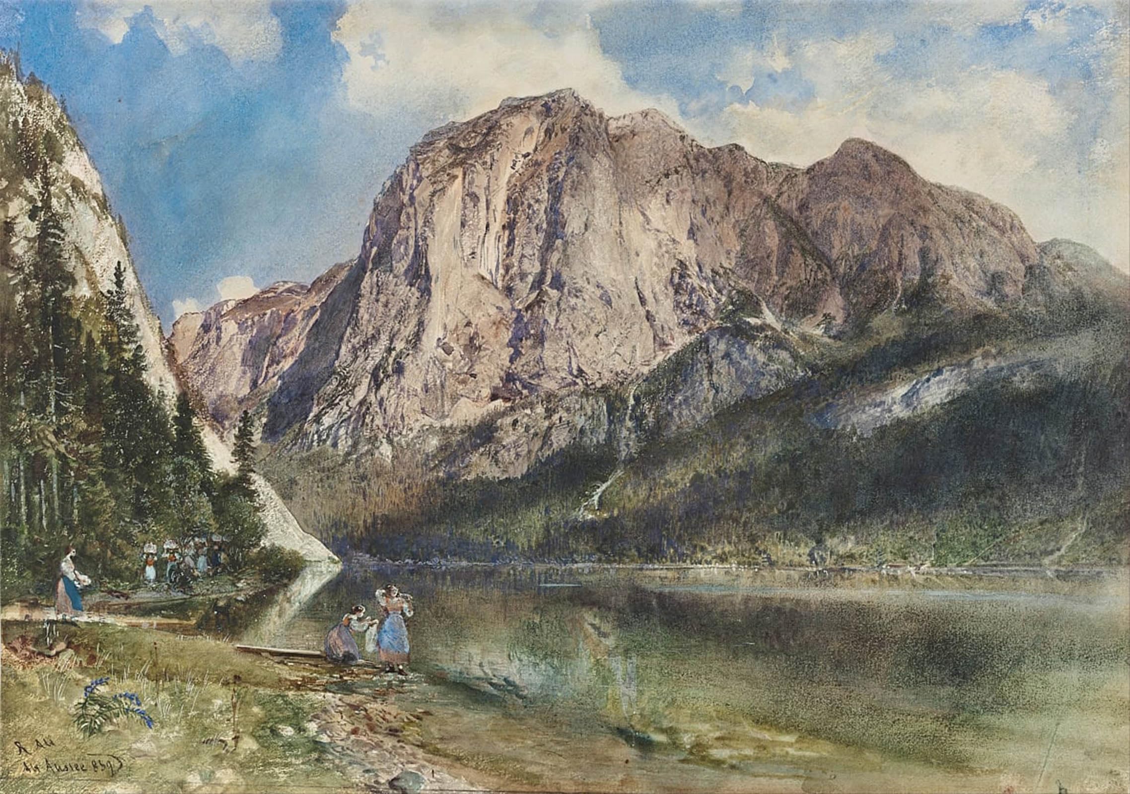 HRJUBWREE Famous Paintings Pictures Artwork Picture Altaussee Lake and Face of Mount Trissel by Rudolf Von Alt Photo Wall Print for Office Decor 60x90cm