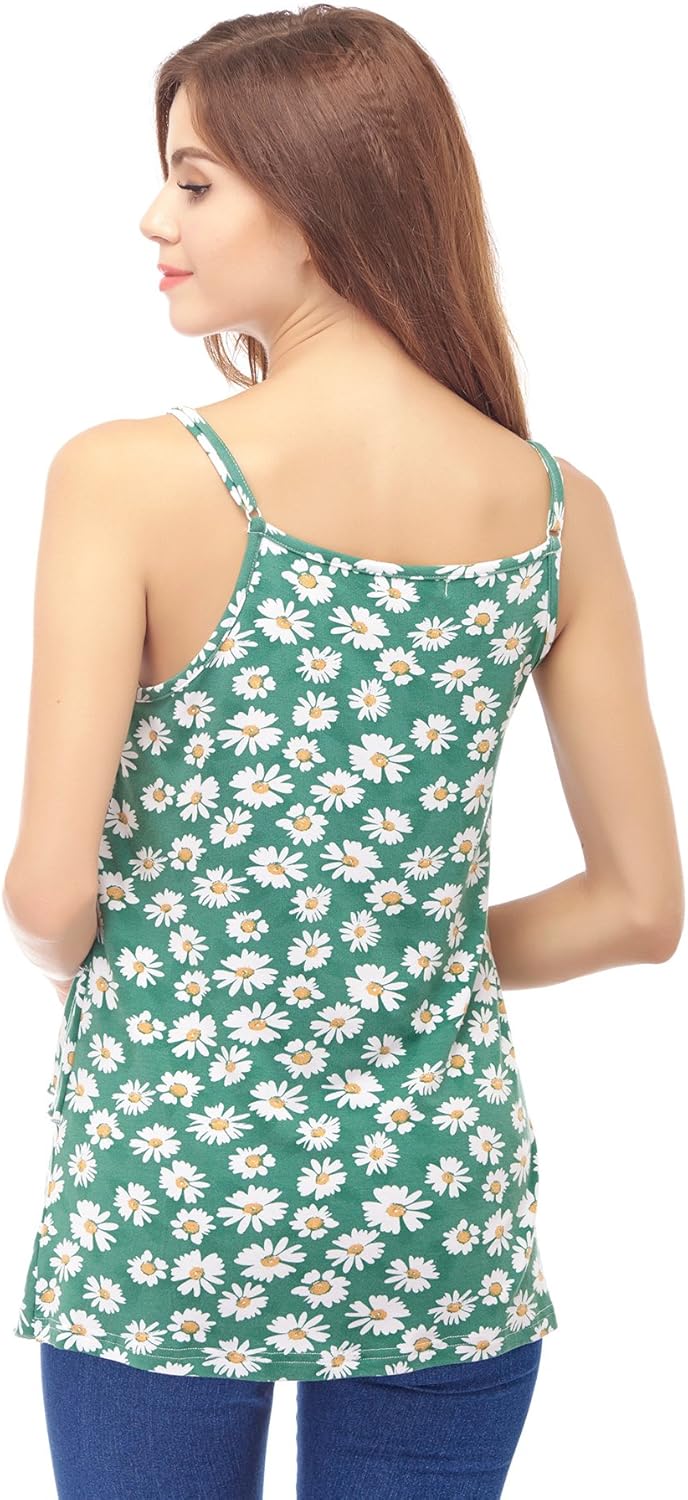 Bearsland Women's Maternity Nursing Tank Tops Sleeveless Breastfeeding Clothes,Green/whiteflower,M