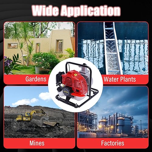 Miniatura 7 de Bomba de agua a gas, bomba de transferencia de agua refrigerada por aire de 43 cc, 1 pulgada, bomba de transferencia de agua de motor de 2 tiempos,