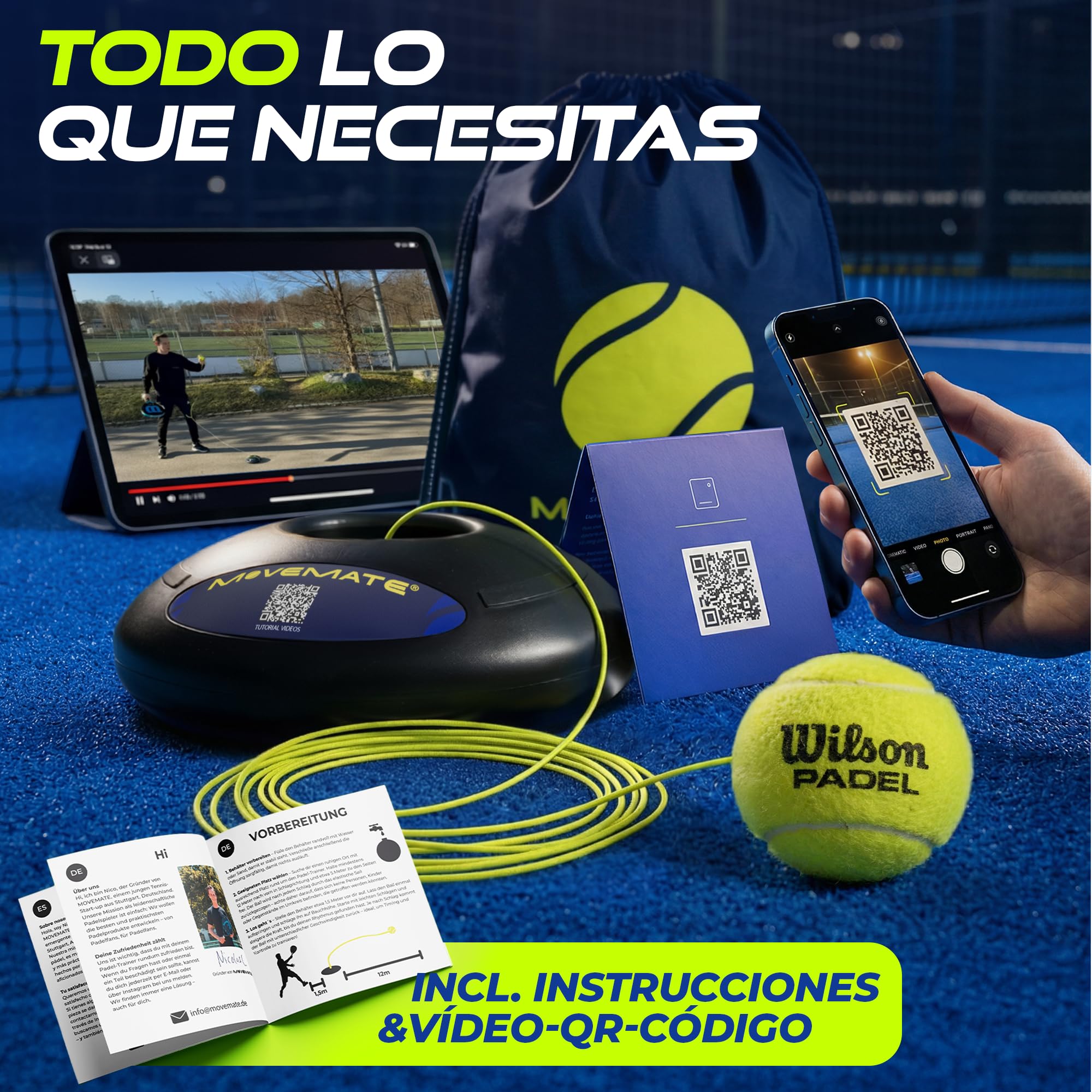 MOVEMATE Dispositivo de Entrenamiento de Pádel/Tenis con Pelota Wilson® | Innovador Equipamiento Deportivo para Exteriores, en el Parque, en el jardín | con Bolsa de Transporte y vídeos de Ejercicios — view 7