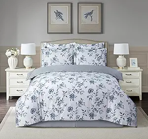 Majestic Giftware Madison Linen 4 Pcs 48" Full Size Duvet Bedding Set (BL100-48F-1-4pcs) Amalfi Orchard - Blue 300 Thread Count Cotton Sateen | 1 Fitted Sheet, 1 Duvet, 2 Pillowcases