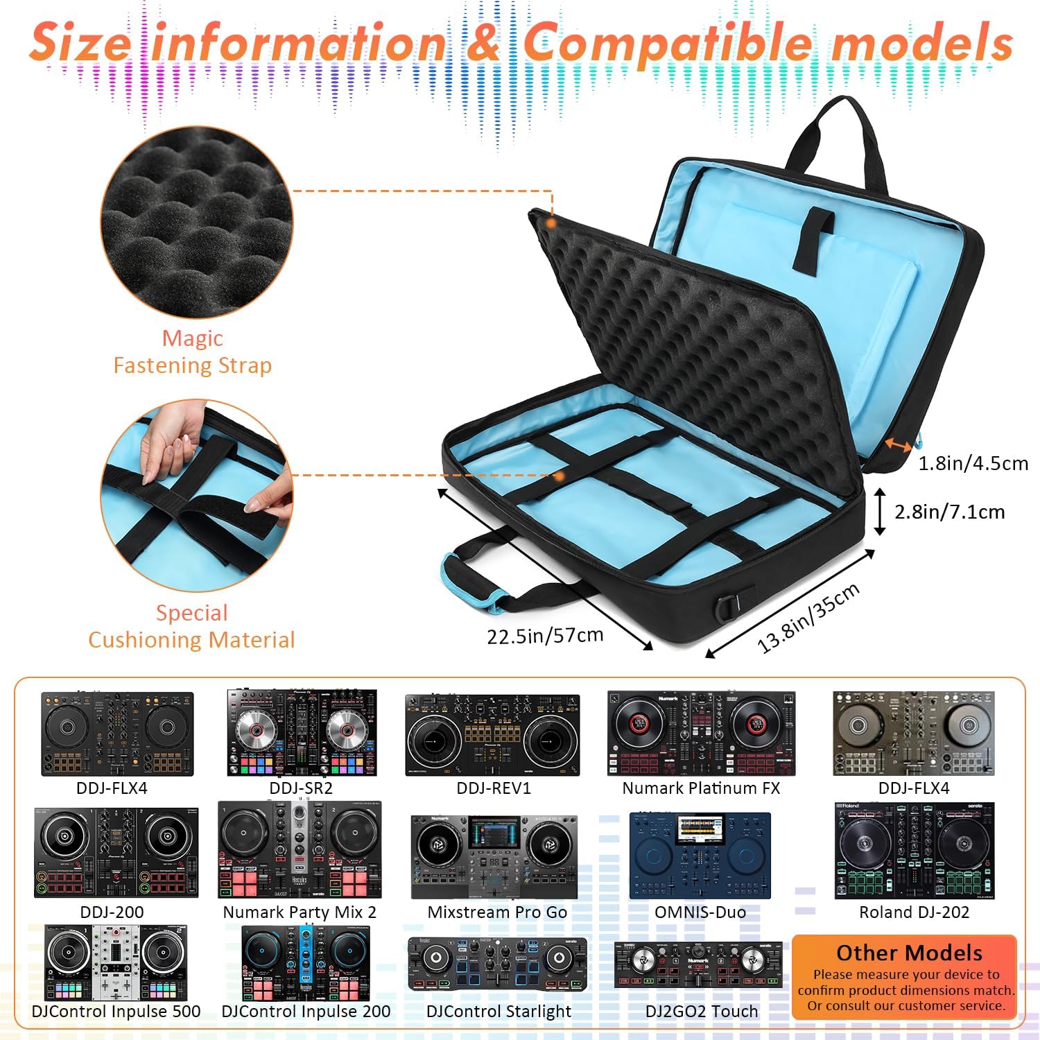 DJ Controller Case for DDJ-FLX4/ 200/400/SR2/REV1 Numark Party Mix 2/Mixtrack Platinum FX with 15.6" Laptop Compartment, DJ Controller Bag with Thick EVA Padding, Black+Blue