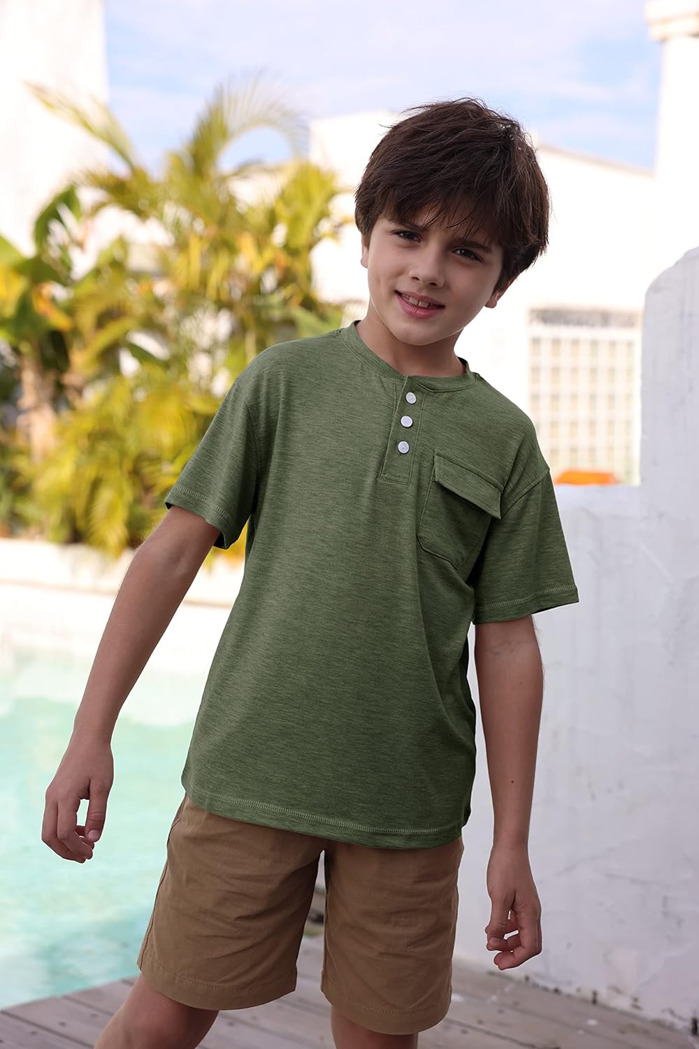 Kindenergy Boys Short Sleeve Tee Shirt Summer Button Down Tees Dress Henley Shirts with One Pocket - Image 3