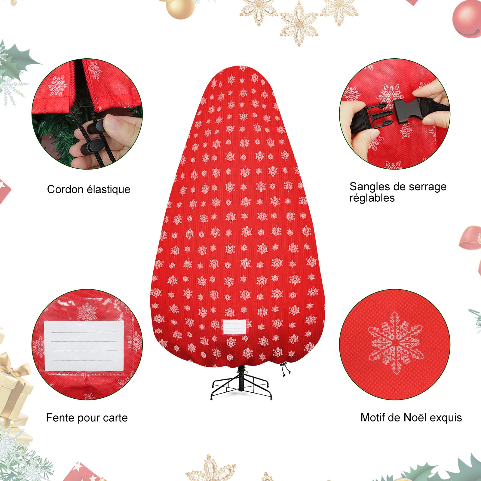 Sac de rangement vertical pour sapin de Noël, housse de rangement pour sapin de Noël avec sangles réglables, sac de rangement résistant aux déchirures pour arbres de Noël assemblés de 2,3 m,