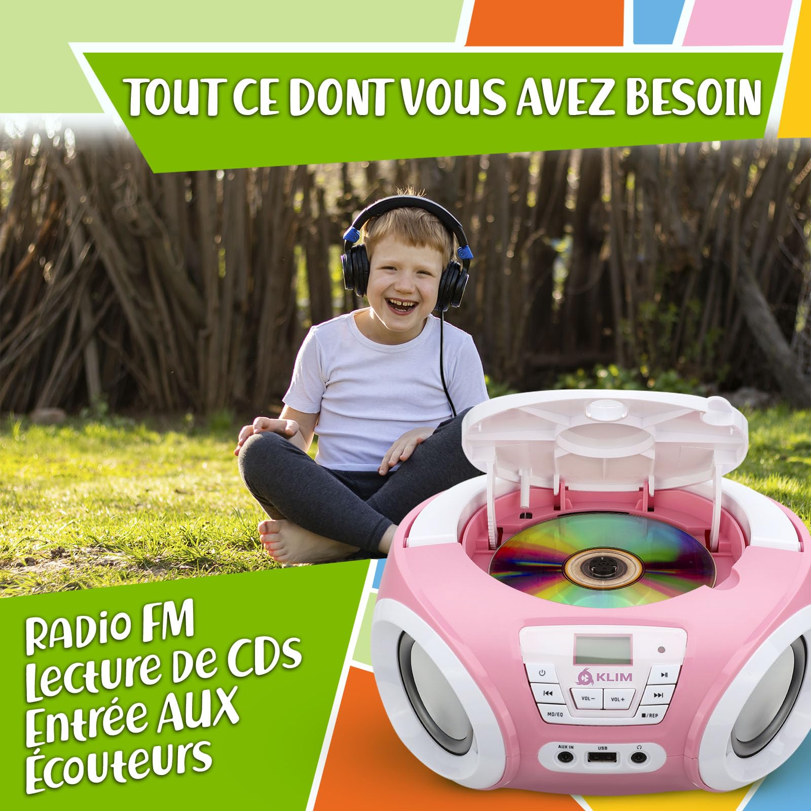KLIM Candy Lecteur CD Enfant - Nouveauté - Radio FM - Piles incluses - Lecteur CD Radio Rose Mignon avec Haut-parleurs - Le Cadeau Parfait pour Les Enfants et Les Tout-Petits - Rose