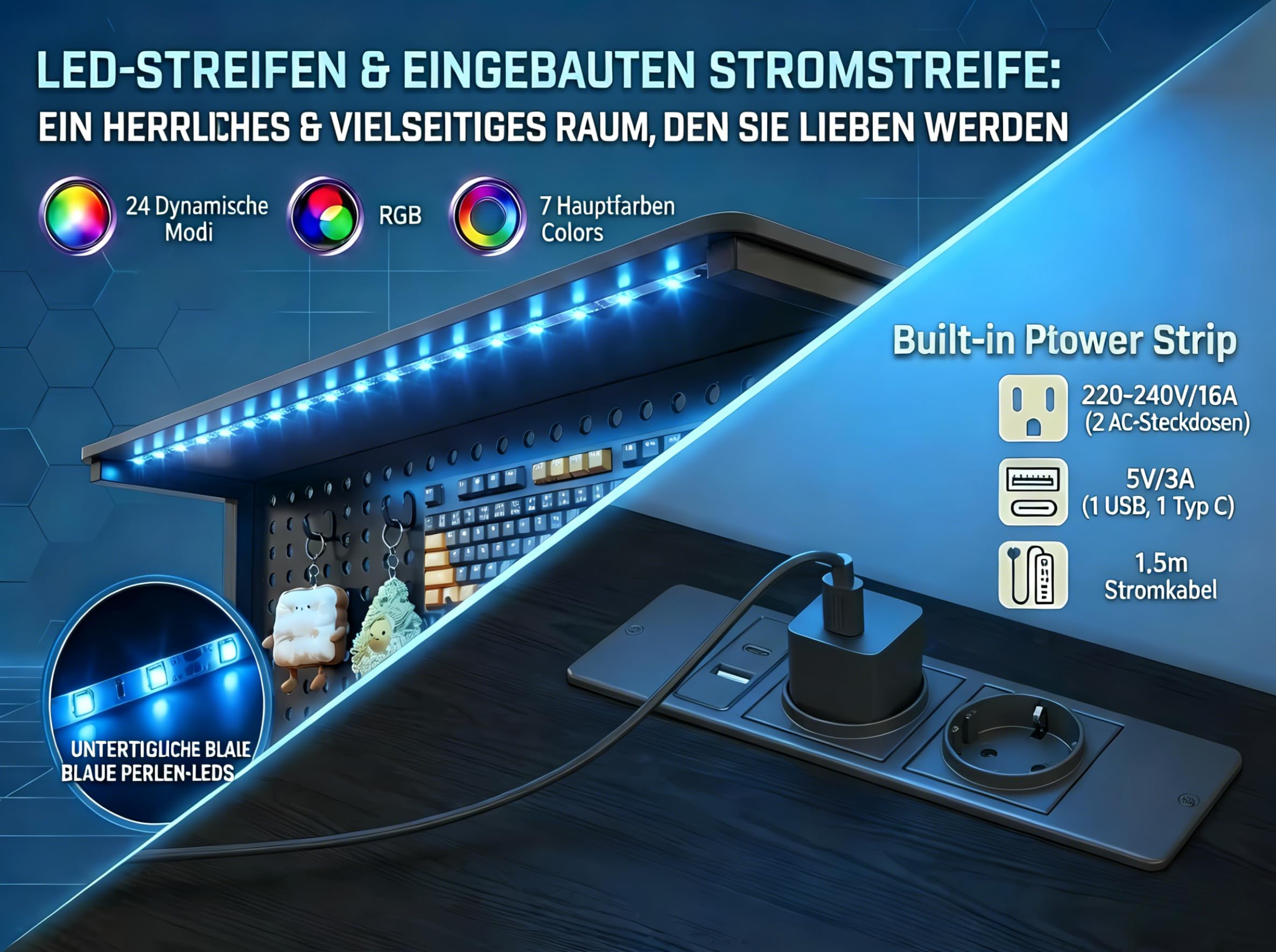 L-förmiger Gaming-Tisch mit Lochwandaufsatz und Regalen, Eck-Computertisch mit Steckdose, umkehrbarer Büroschreibtisch mit 3 abnehmbaren Ablagen für Zuhause und Schlafzimmer, 120*80cm Schwarz