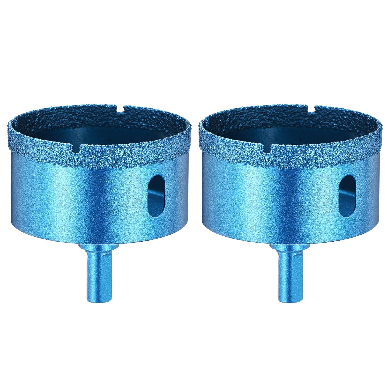 PATIKIL 2Pcs 2-9/16" Diamond Hole Saw 65mm Diamond Tip Hole Cutter 3-Flat Shank for Hand Drilling Ceramic Porcelain Marble Tiles Stone Brick Hard Material - Blue
