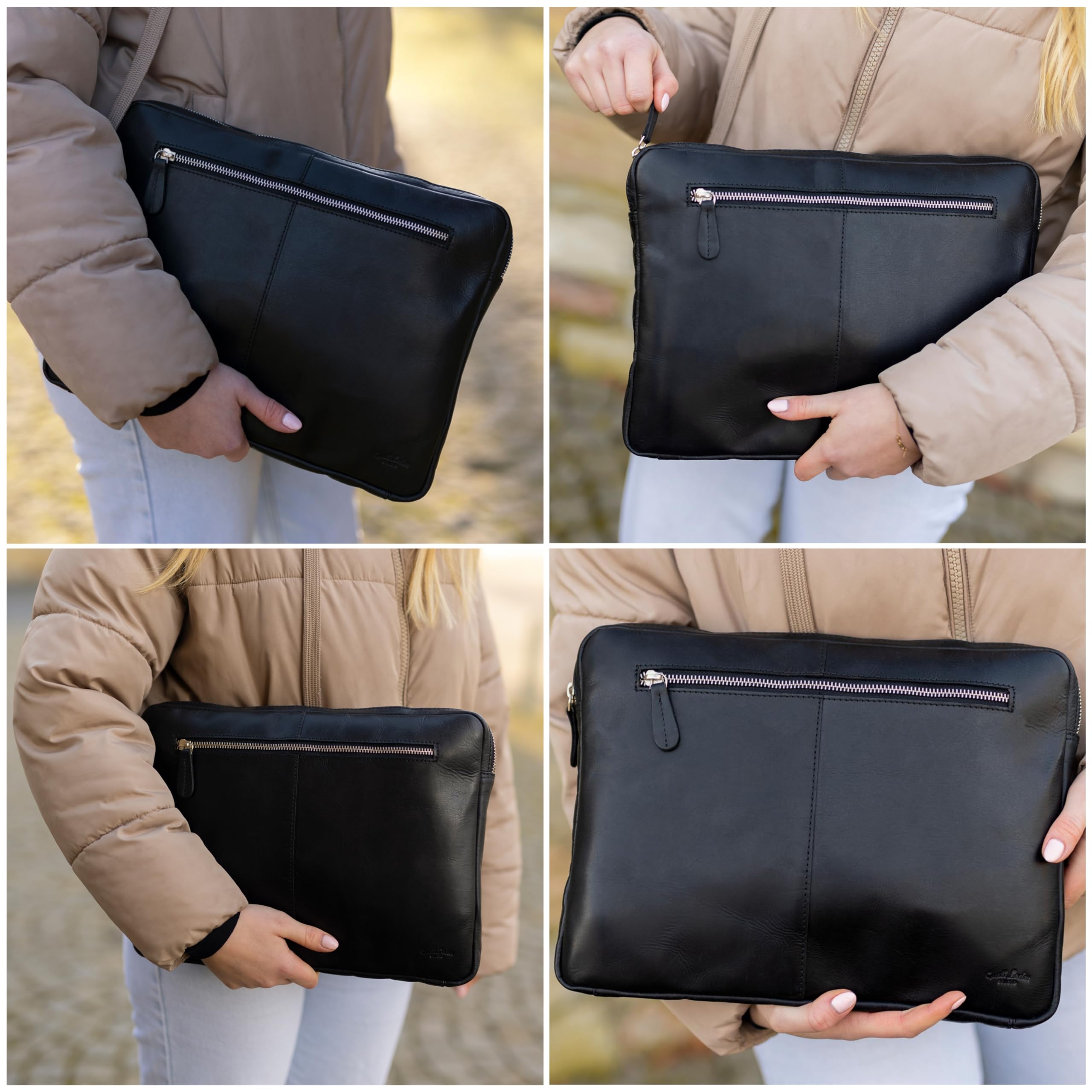 Gusti Torba na laptopa pokrowiec na laptopa unisex skóra Austin skórzana czarna skóra, czarny
