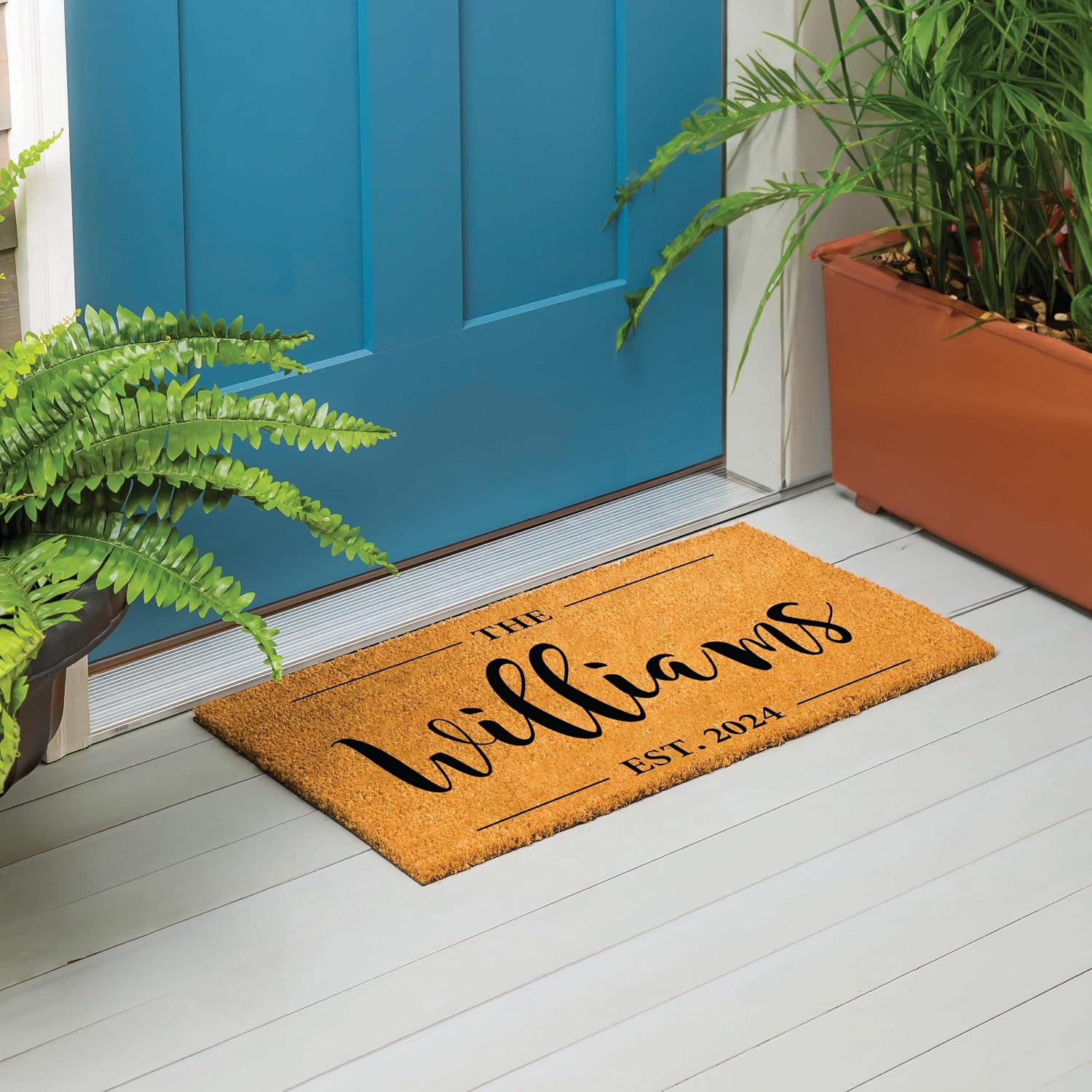 Evergreen Flag Personalized Coir Door Mat | Custom Text Doormat | Front Door Welcome Mats with Rubber Back | Personalized Housewarming Gifts (EST, 18"x30")