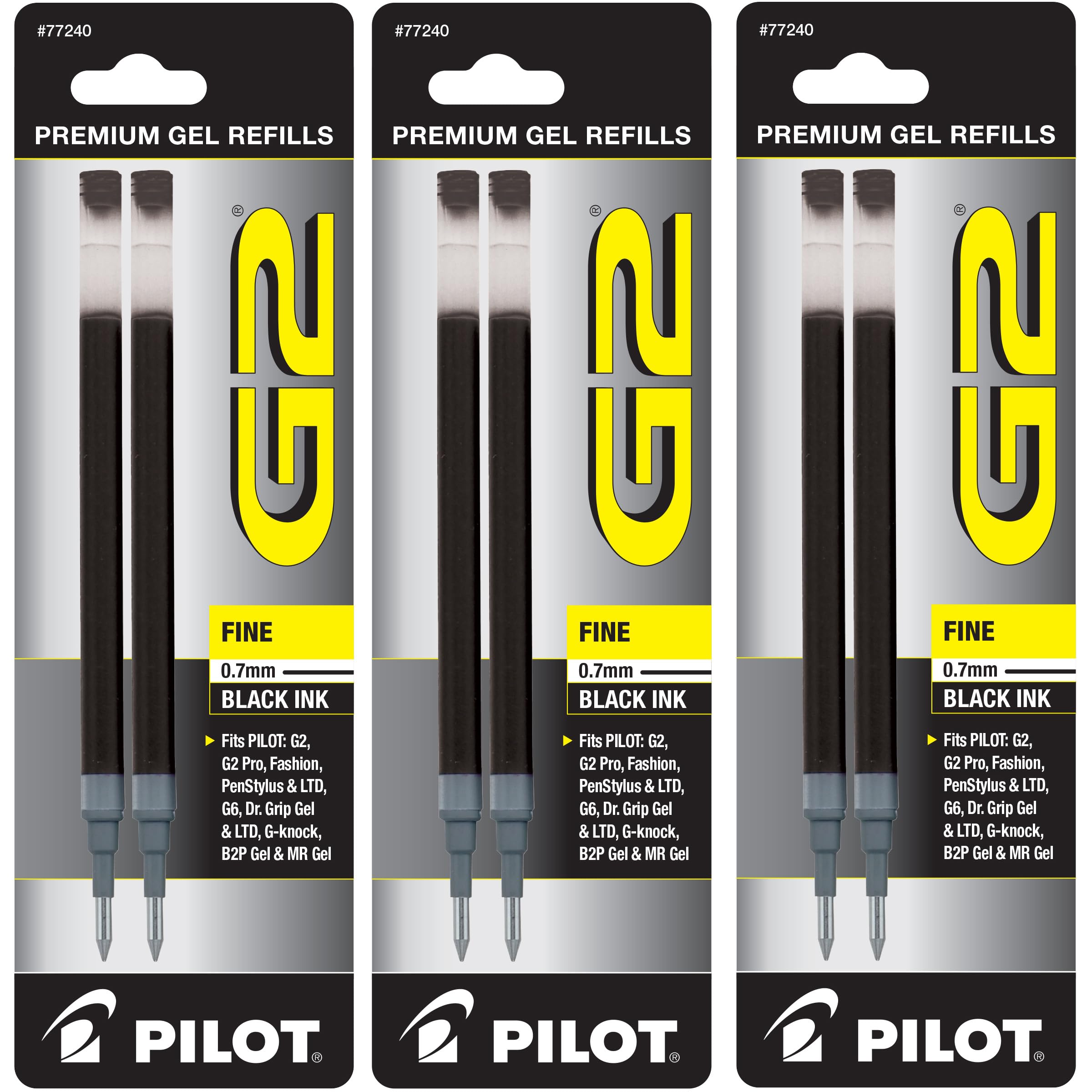 G2 Gel Ink Refills, Fine Point 0.7 mm, Black, Pack of 6