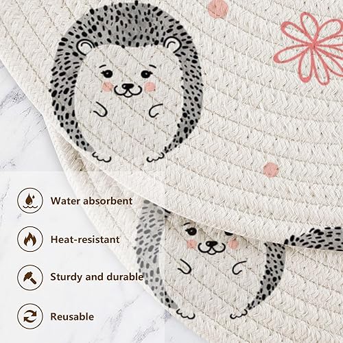 Miniatura 3 de 3 Pcs Round Trivet Cute Watercolor Hedgehogs for Hot Dishes 15in Cotton Thread Weave Heat Resistant Pad Holder for Cooking Pot Plate Holder