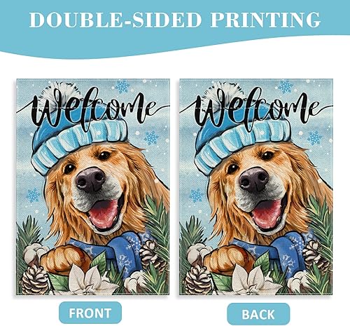 Miniatura 7 de Covido Bandera decorativa de jardín con diseño de perro Golden Retriever de bienvenida, cono de pino para cachorros, decoración exterior de patio