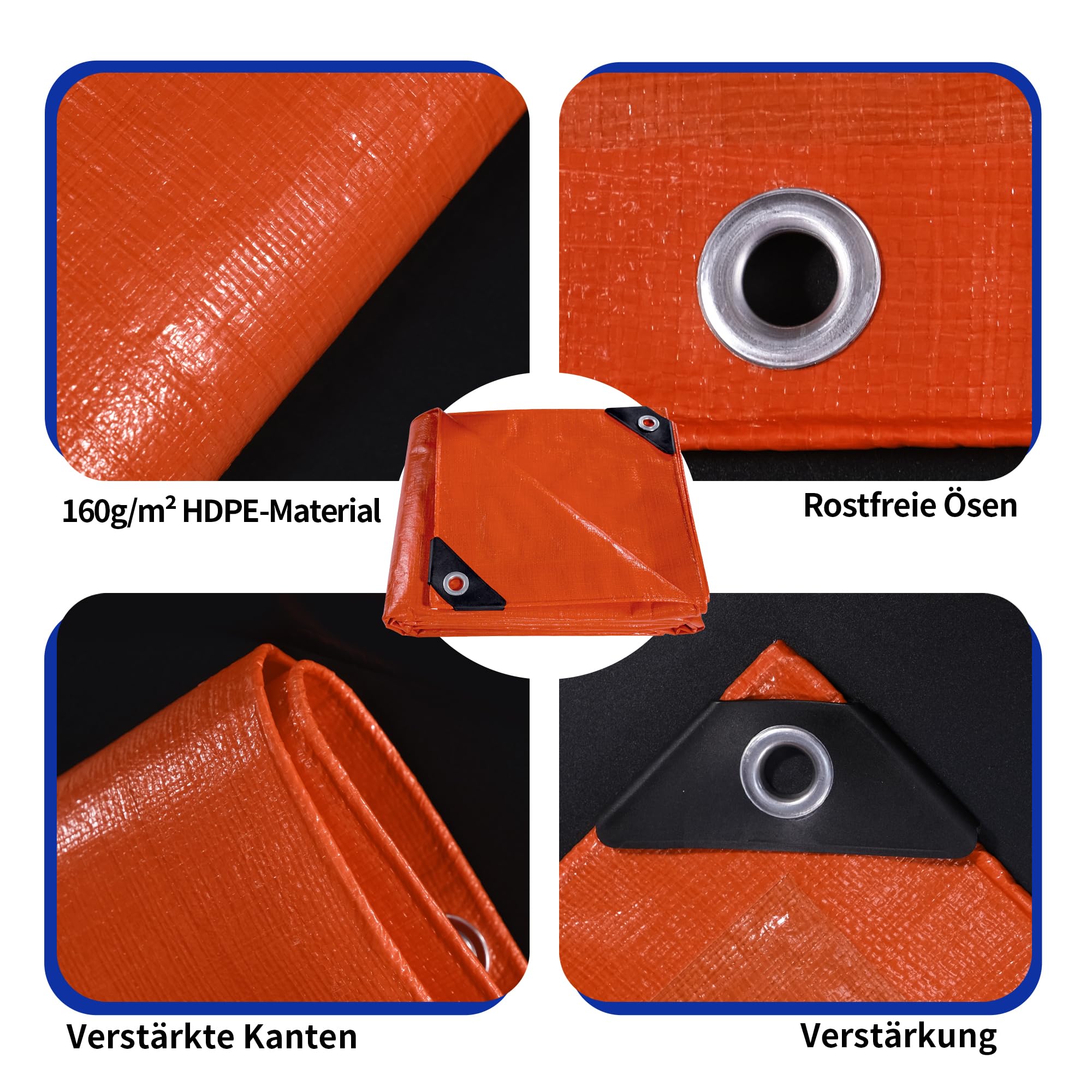 6m x 8m Bâche Imperméable Épaisse 160g/m² Anti-UV Ultra Résistante Bâche Plastique de Protection Extérieur Jardin Bois Extérieur Anti-Pluie Toiture Camping Camion (Orange Vif)