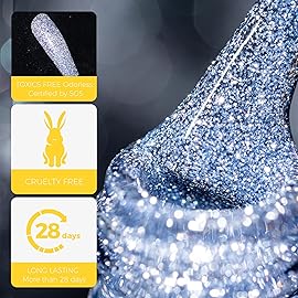 BURANO Reflective Diamond Nail Glitter Gel - Sparkly Fall Winter Color, Holographic Glitters, Shiny Gel Polish, UV Lamp Required (Blue DG14, 7.3ml)