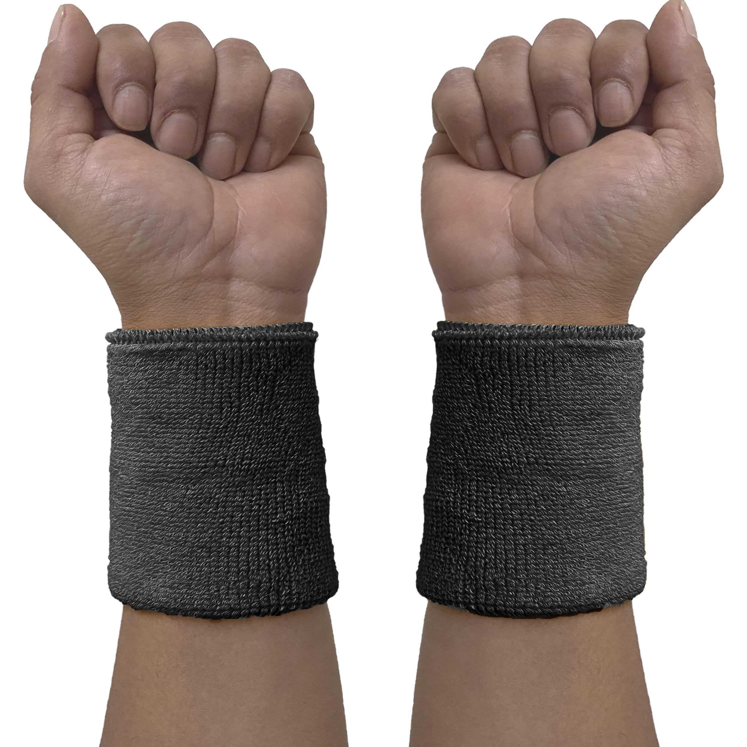 Couver Wrist Sweatband - Charcoal Solid Cotton Terry Colth Sport Wristband, 1 Pair โ image 1