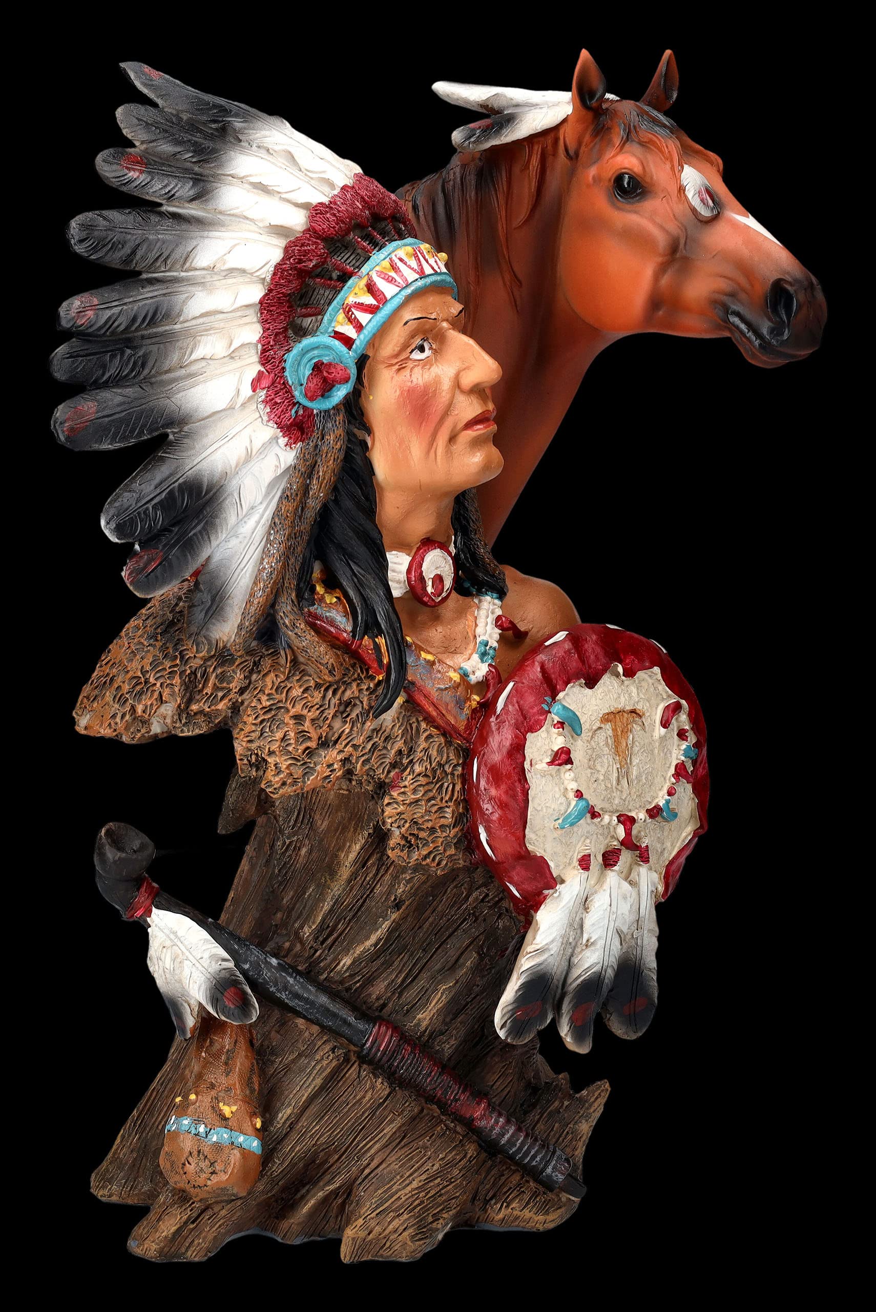 Figurine indienne Buste de chef avec cheval Wester Far West Cowboy
