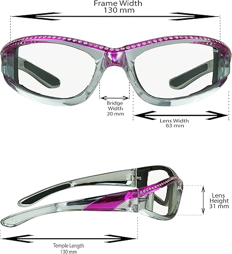 Miniatura 3 de Bikershades Gafas de seguridad para motocicleta con montura cromada y rosa con diamantes de imitación acolchados para mujer