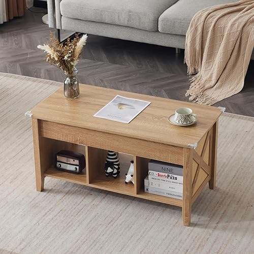 Miniatura 16 de VINGLI Mesa de centro con tapa elevable, 36 pulgadas, pequeña mesa de centro de madera con almacenamiento, mesa central rectangular de madera con