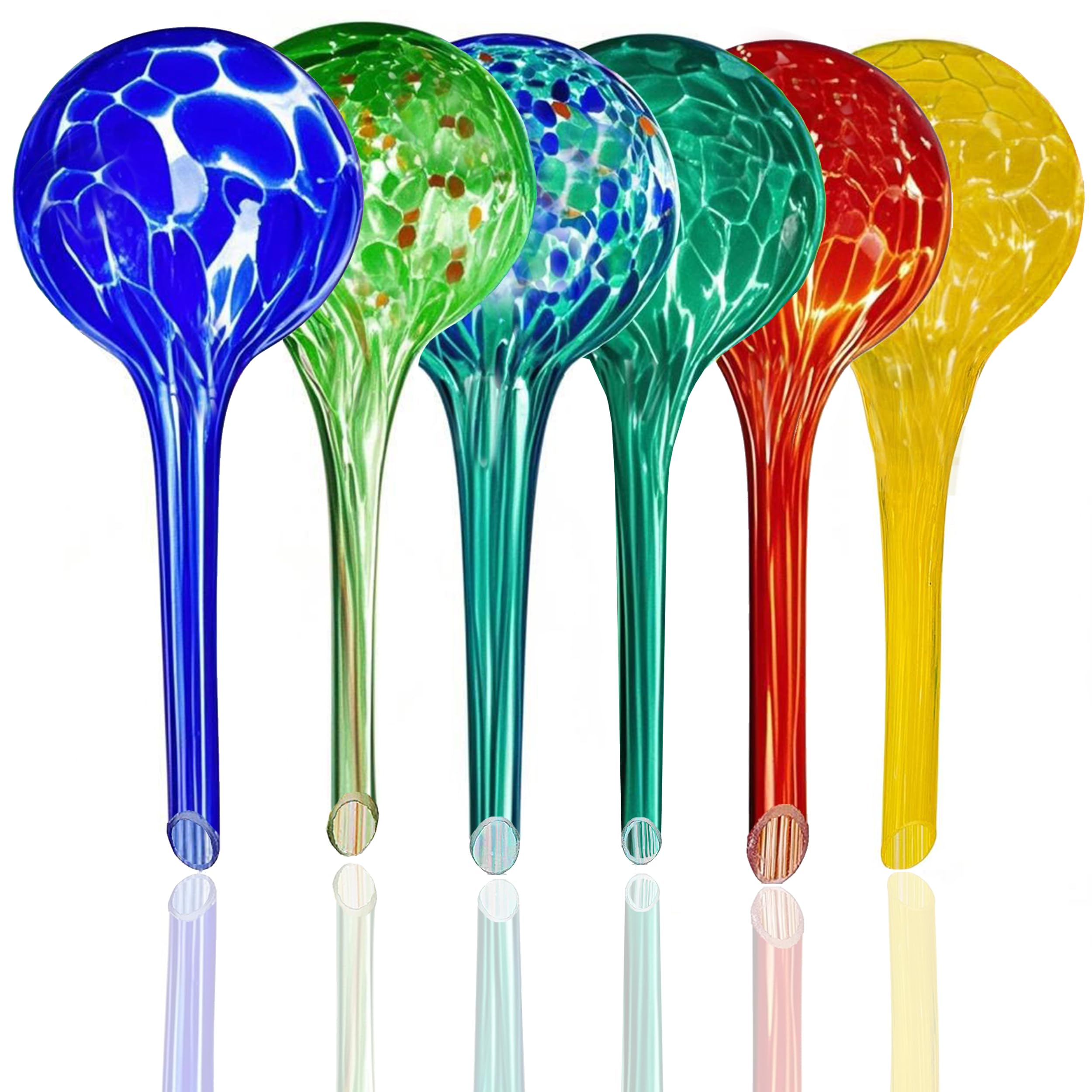 Lot de 6 petits globes d'arrosage automatique pour plantes en verre coloré pour pots d'intérieur, ampoules auto-arrosantes pour l'entretien des plantes de vacances, système d'irrigation goutte à