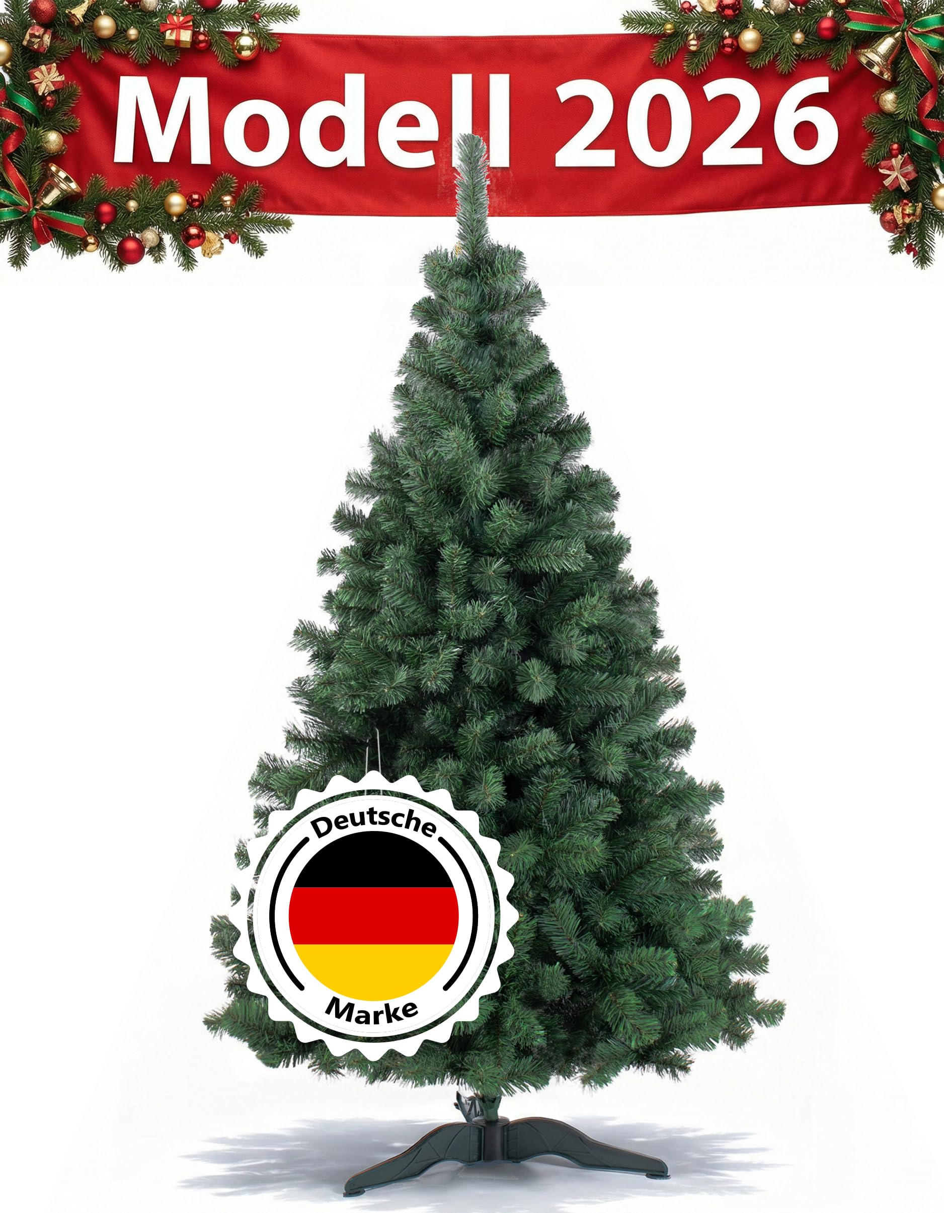 DecoKing Künstlicher Weihnachtsbaum 150 cm TESTSIEGER - Naturgetreu, dichte Zweige Ø 85 cm | 10 Jahre Garantie | Einfach aufzubauender Christbaum | Tannenbaum künstlich Premium | Made in EU