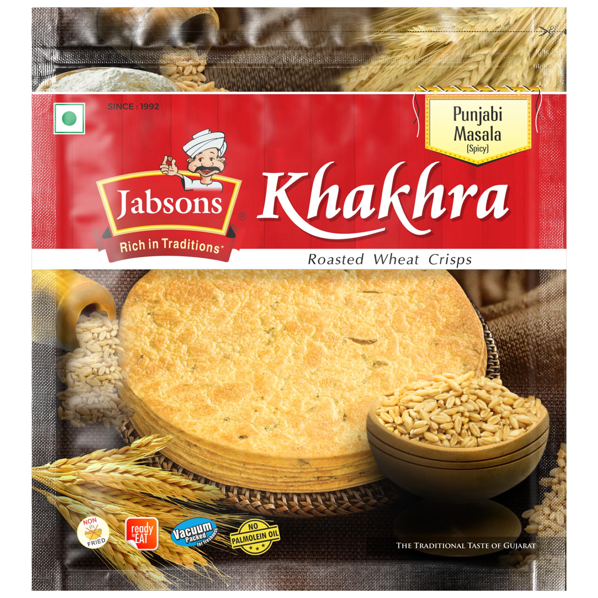 Jabsons Khakhra, Punjabi Masala Roasted Wheat Crisps, Non-Fried, Traditional Gujarati Snack