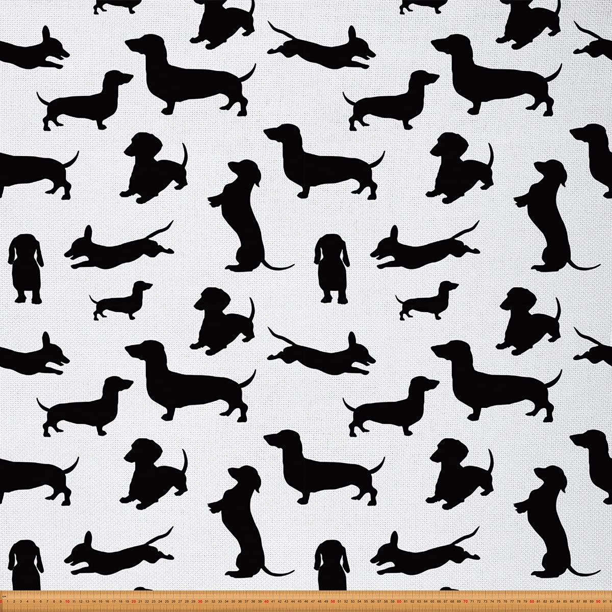 Cute Dog Fabric by The Yard,Cartoon Dachshunds Puppy Upholstery Fabric for Chairs,Dog Lover Fabric for DIY Projects,Outdoor Fabric,3 Yards,(L276*W150cm) Black White