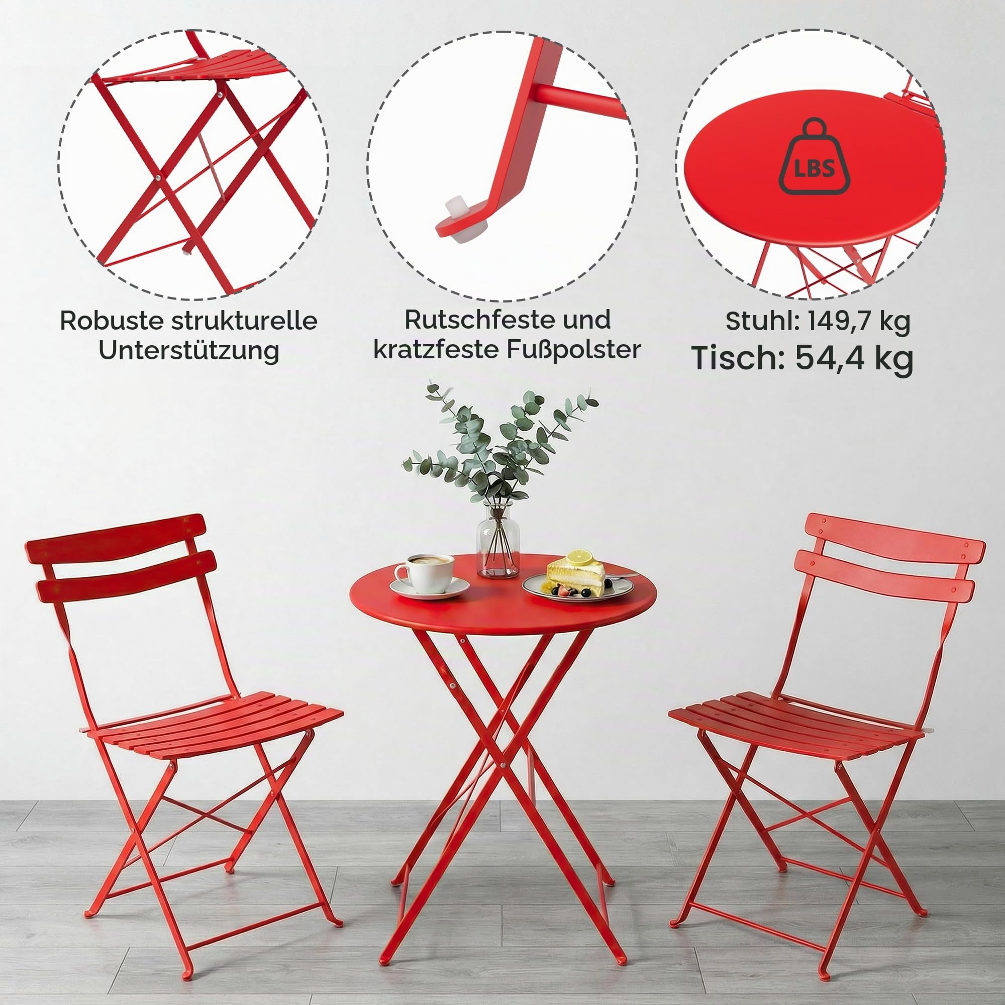 Bistroset 3-Teilig Mit Bistrotisch&2 Klappbaren Stühlen, Gartenmöbel Set
